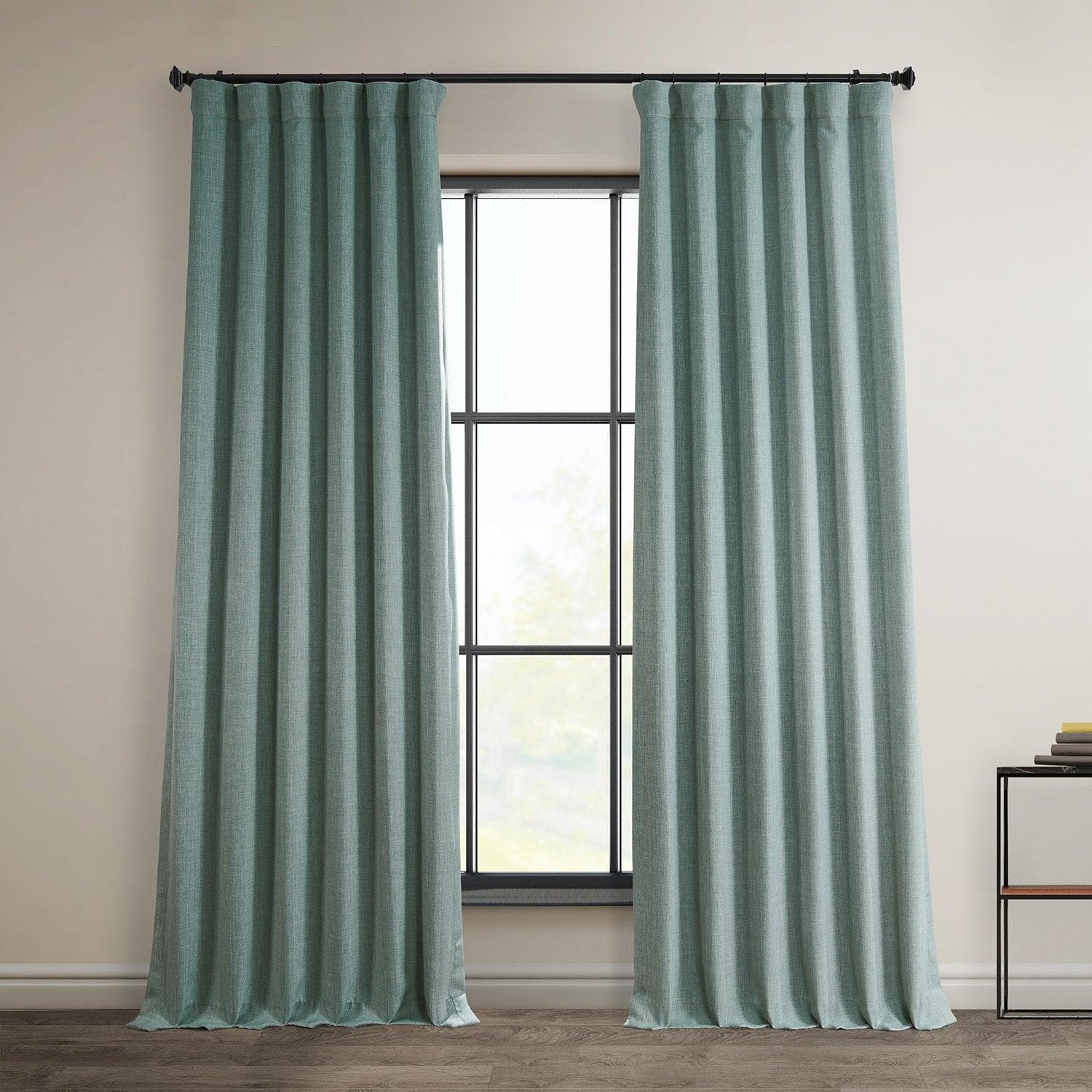 Sea Thistle Textured Faux Linen Blackout Curtains for Bedroom & Living Room - Noise Reducing Thermal Insulated Window Drapes for Home Decor