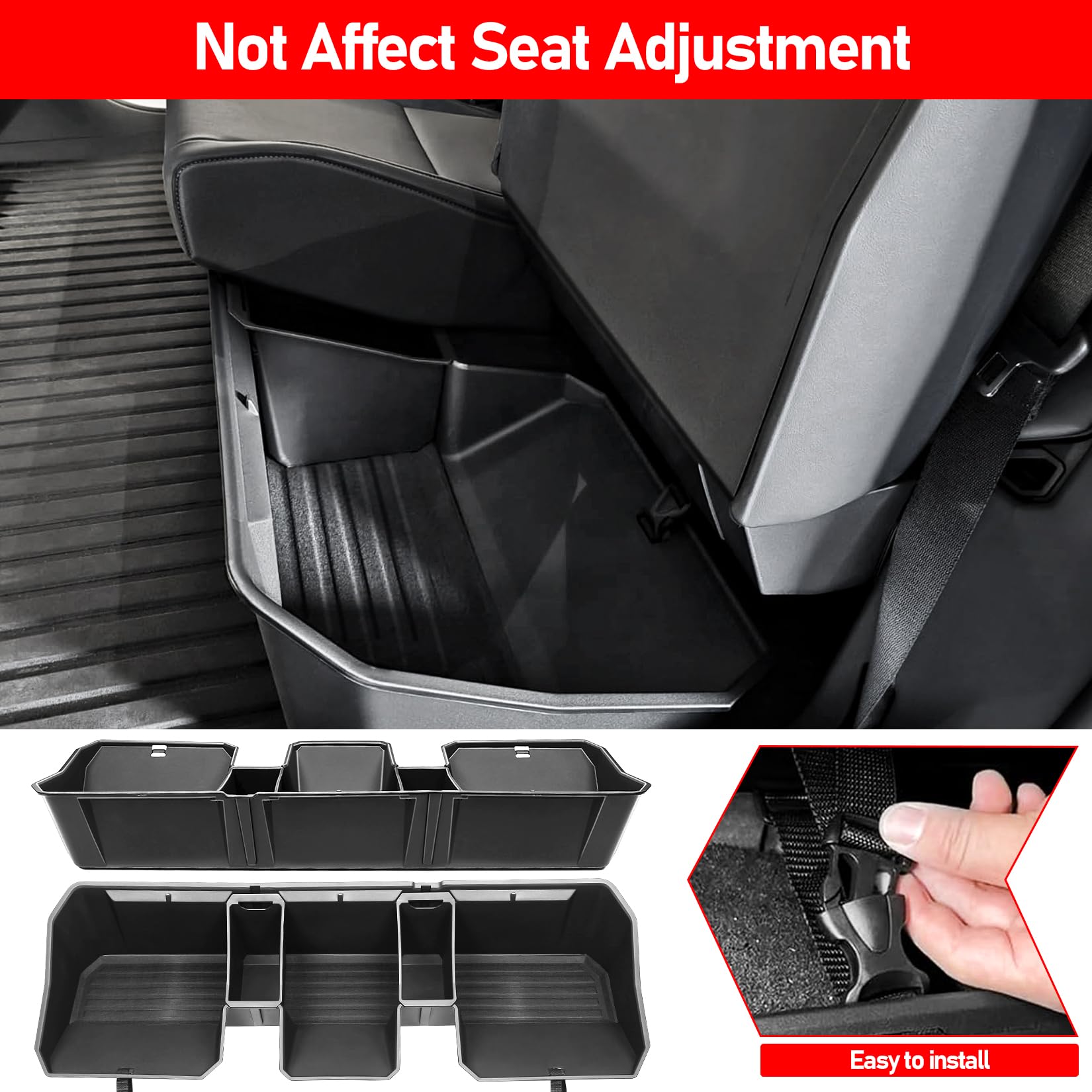 Tesla Cybertruck 2024 Rear Under Seat Storage Box - Black Hidden Organizer Bin for Second Row | Underseat Storage Accessories for Tools, Emergency Kits & Car Essentials