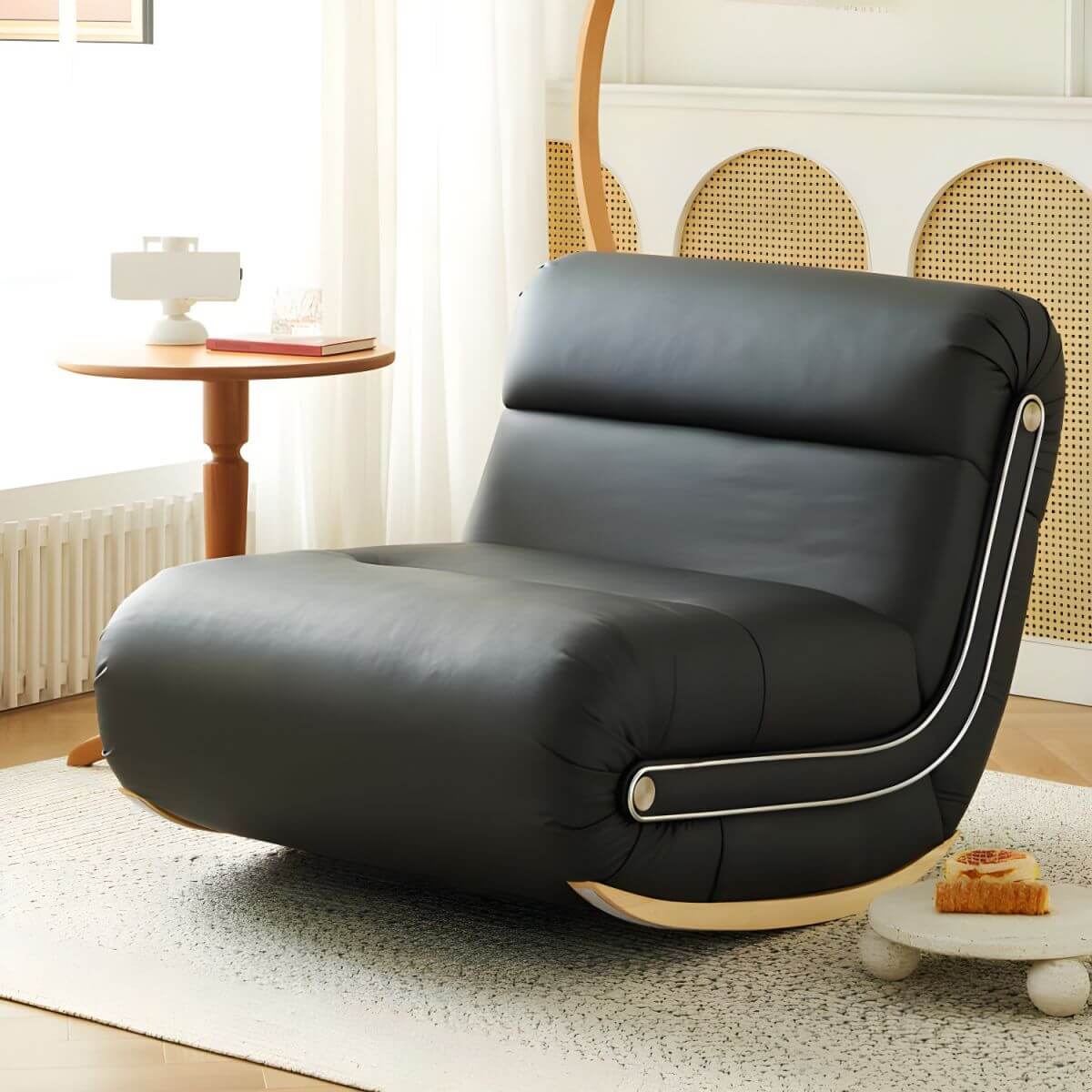 Stylish Solid Color Rocking Chair with Anti-Scratch Upholstery & Natural Wood Legs - Perfect for Living Room, Nursery, or Reading Nook