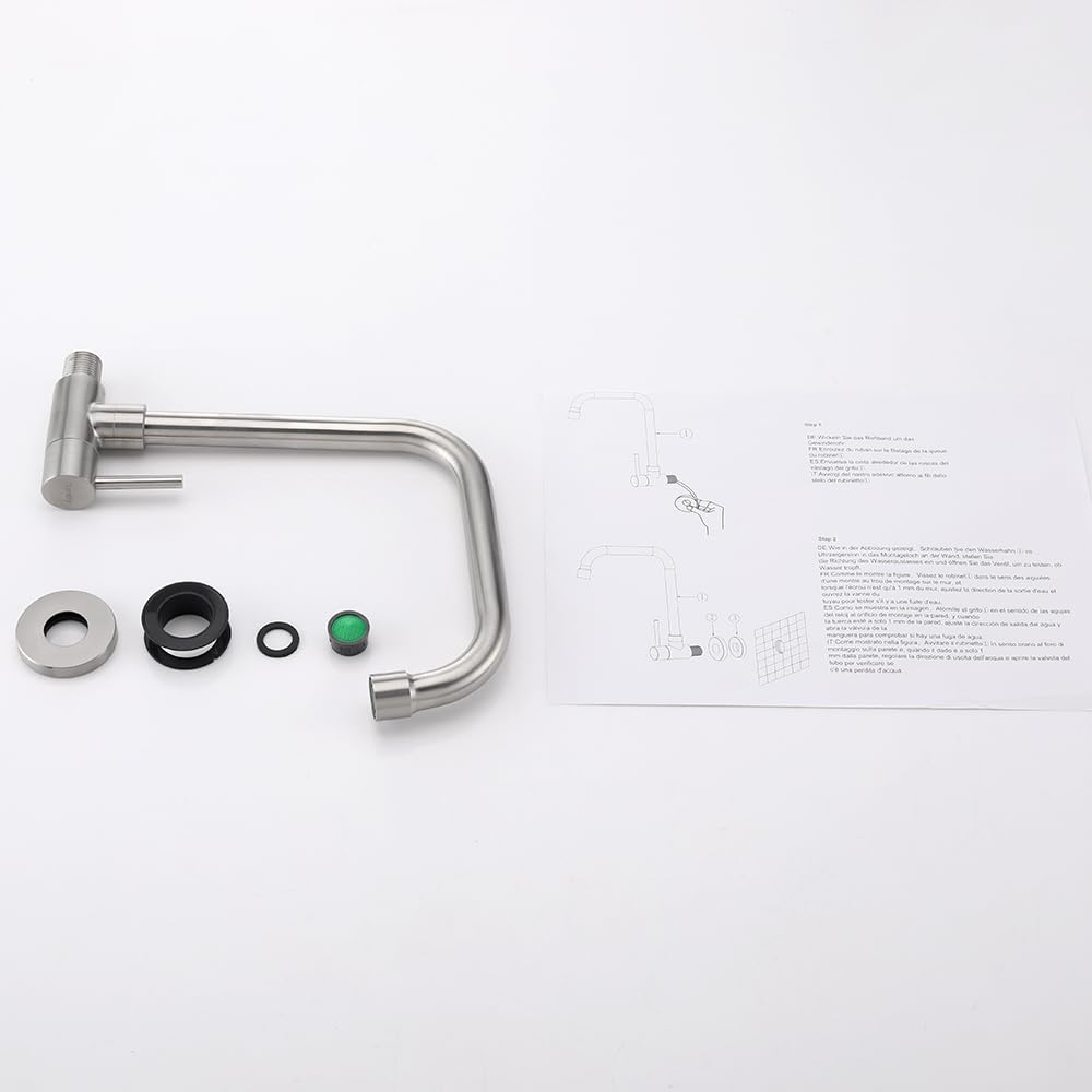 360° Swivel Wall Mount Single Handle Cold Water Kitchen Faucet, G1/2 Connection, Brushed 304 Stainless Steel, Removable Aerator - Perfect for Small Sinks, RVs & Outdoor Kitchens