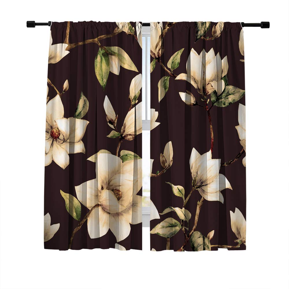 Misscc Blackout Curtains - White Magnolia Watercolor Floral Room Darkening Window Panels (2 Panels Set) for Bedroom, Living Room, Kitchen & Cafe Decor | Light Blocking, Thermal Insulated Window Treatments for Better Sleep & Privacy