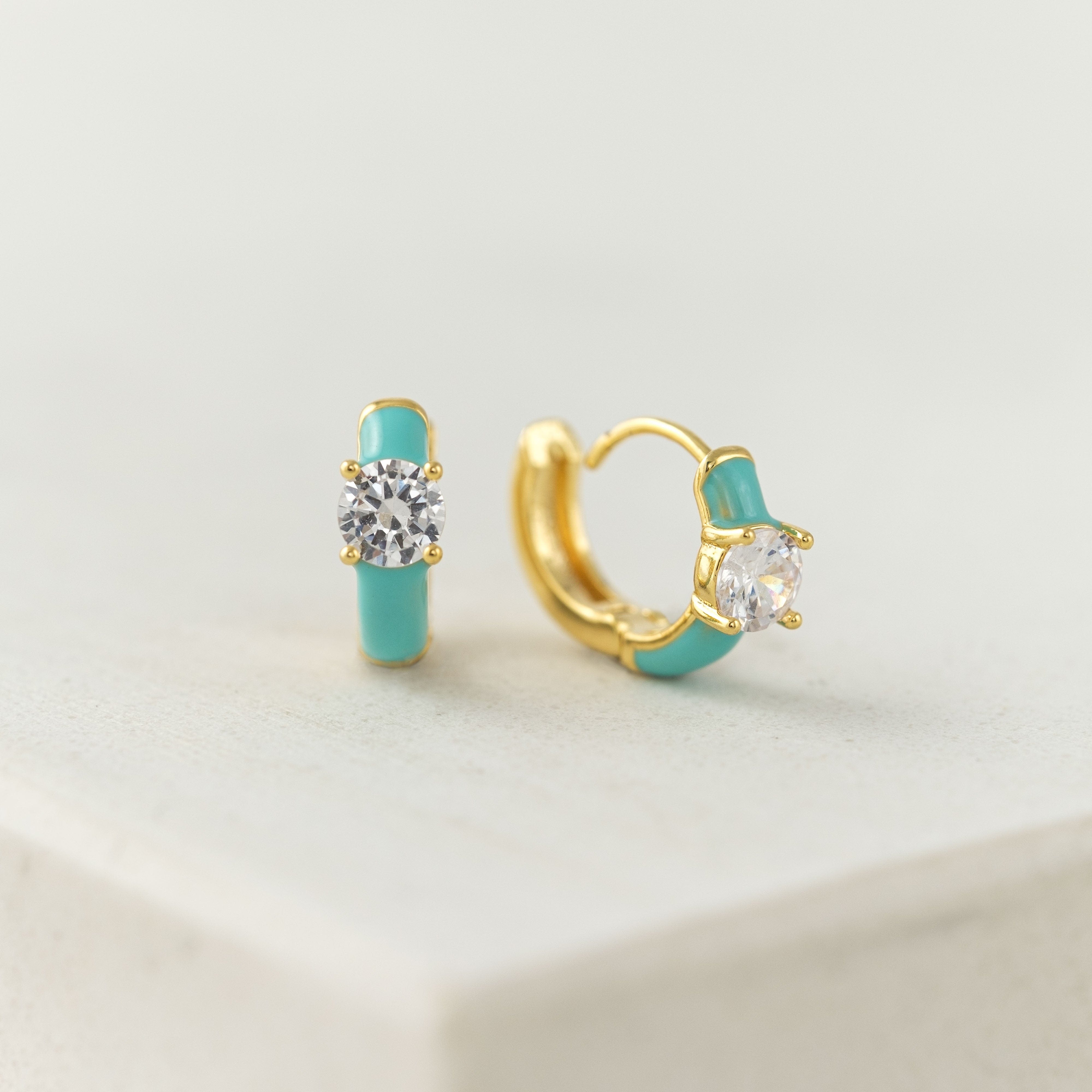 Solitaire Enamel Huggie Hoop Earrings for Women - Minimalist Gold Plated Huggie Hoops - Perfect for Everyday Wear, Date Night & Gifts