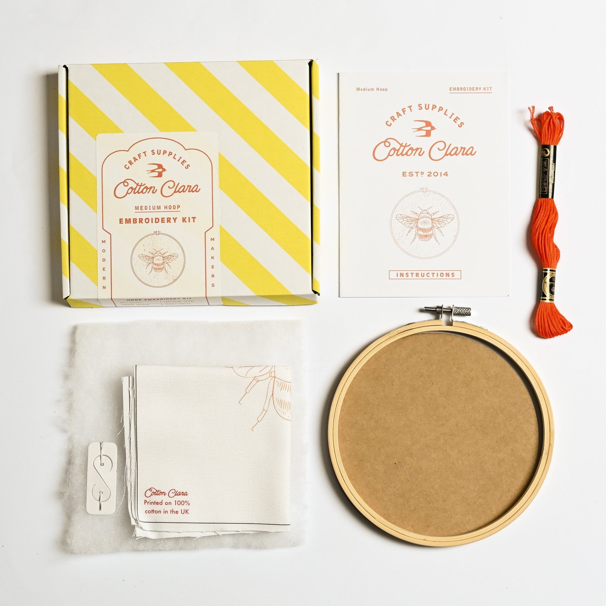 Bee Embroidery Kit for Beginners - Orange & White Floral Design with Hoop, Needles & Thread - DIY Hand Embroidery Craft for Home Decor, Wall Art & Gift Giving