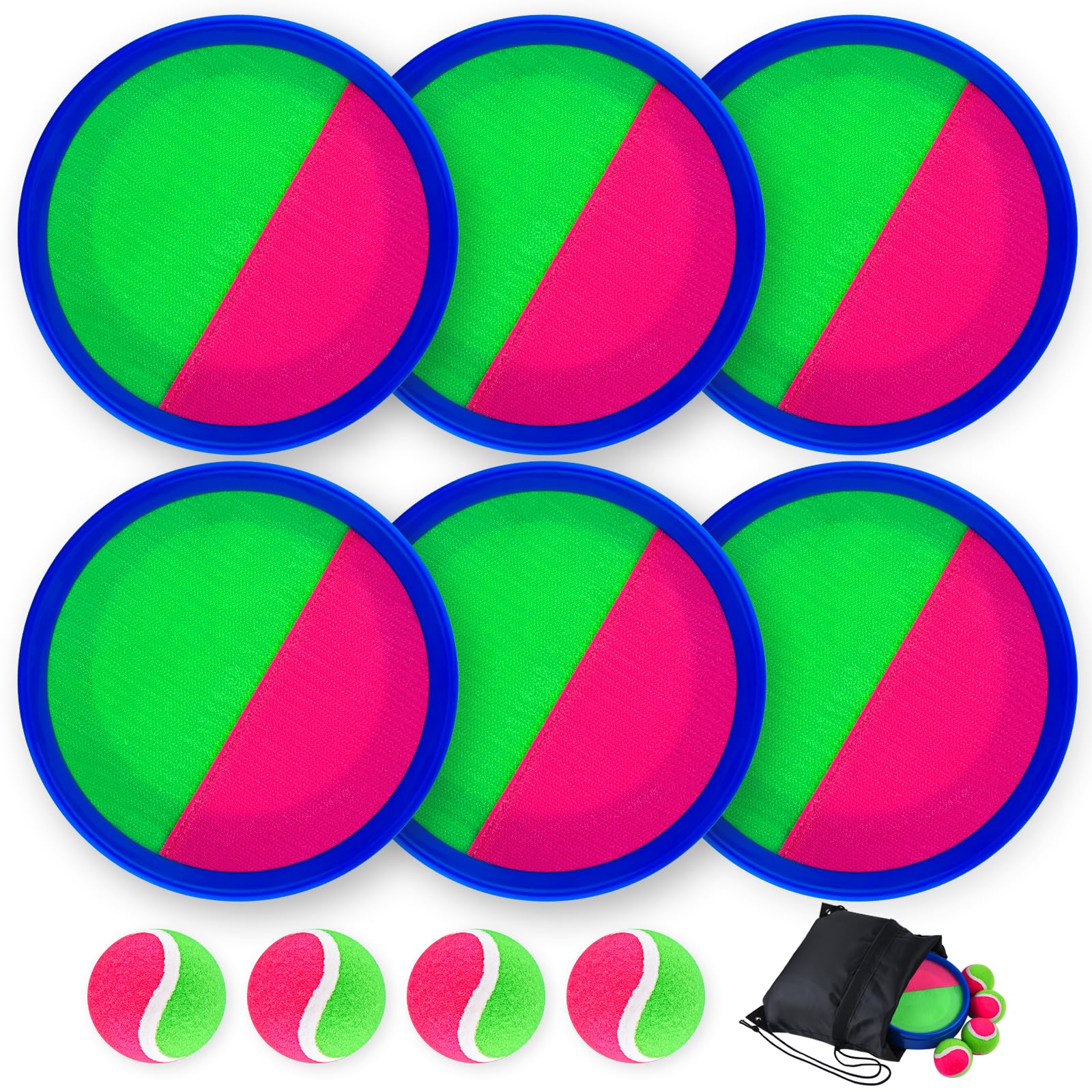 Morcheiong Toss and Catch Ball Game Set - 4/6 Paddles, 4 Balls & Storage Bag - Outdoor Beach Toys for Kids & Family - Perfect for Backyard, Park, Beach and Picnic Activities