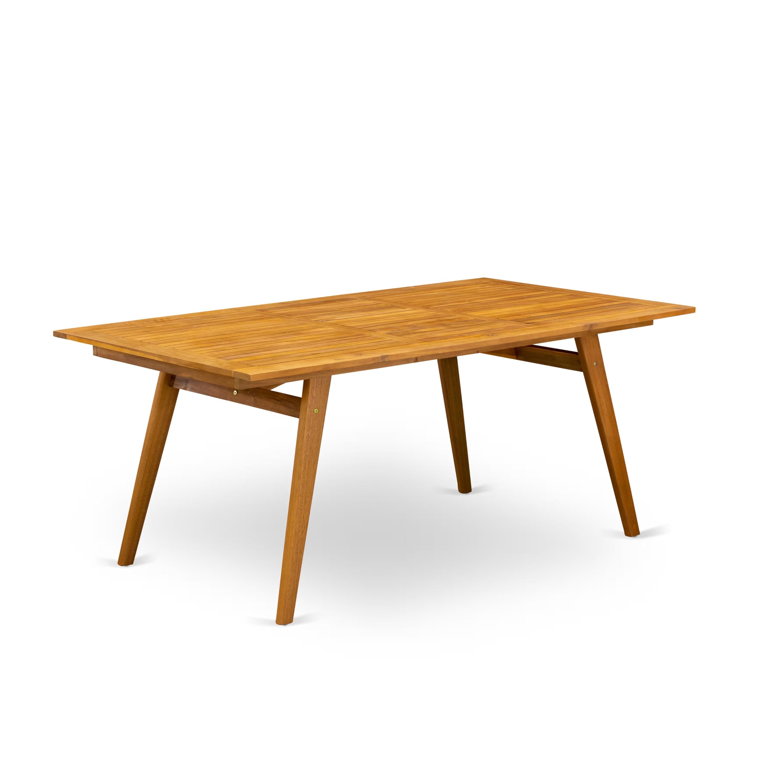 East West Furniture DECM72CANA 7-Piece Outdoor Dining Set - Acacia Wood Patio Table with 6 Chairs (2 Folding Arm + 4 Side), 40x72 Inch, Natural Oil Finish - Perfect for Backyard, Garden, Poolside & Outdoor Entertaining
