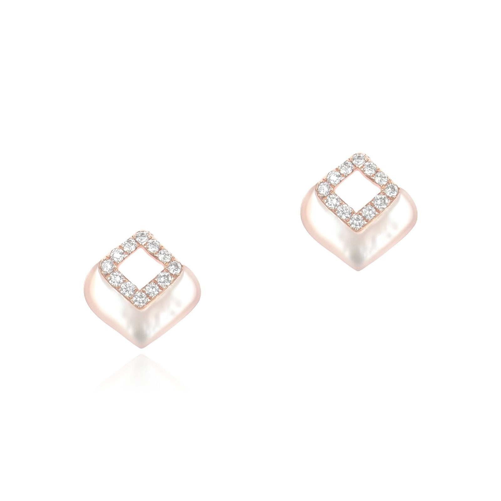 14K Rose Gold Mother of Pearl and Diamond Cutout Earrings – Elegant Dangle Earrings for Women, Perfect for Weddings, Parties & Special Occasions