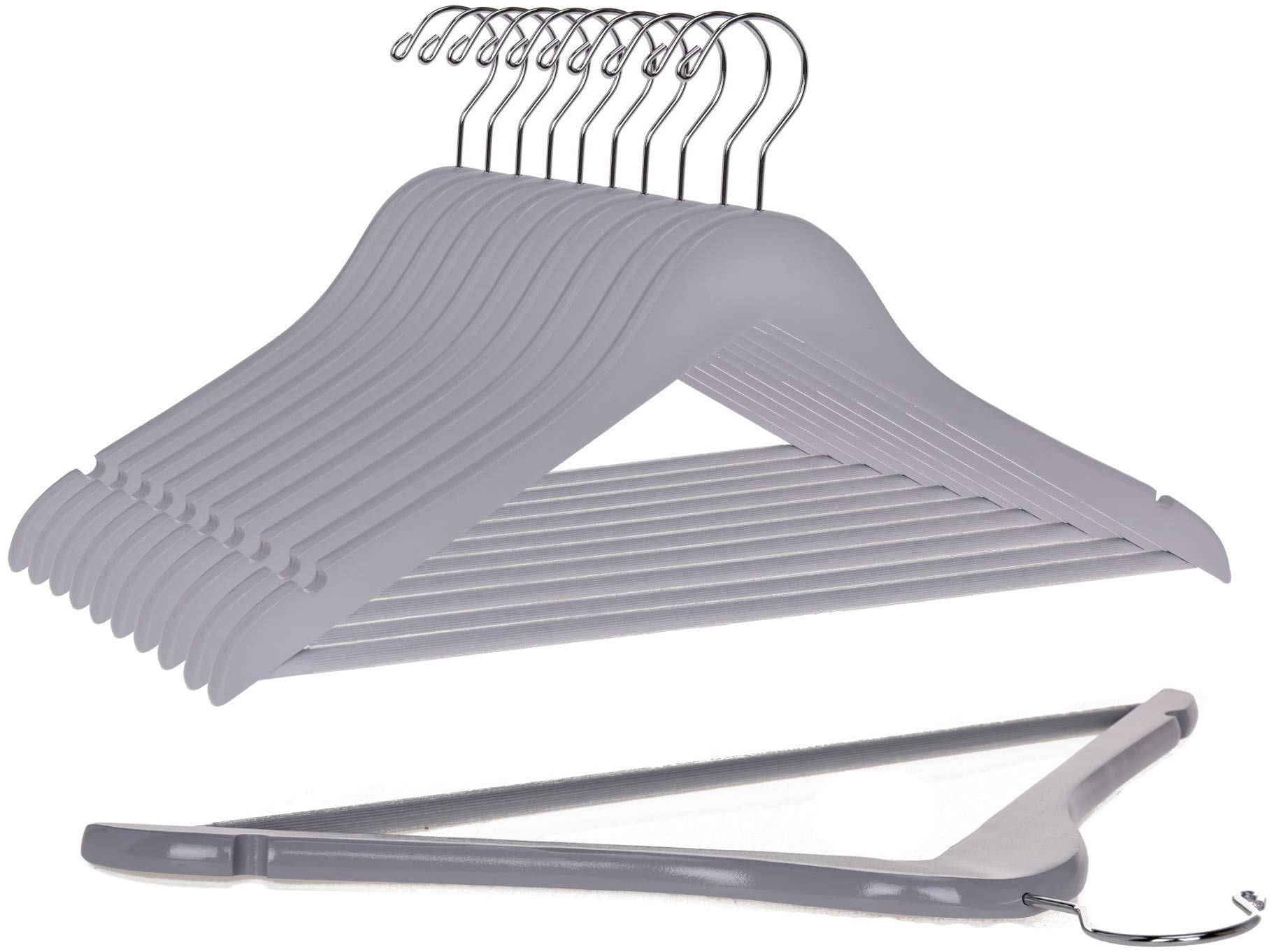 Premium Solid Wooden Hangers Set of 80 - Slightly Curved Heavy Duty Clothes Hangers with Chrome Hooks for Jackets, Shirts, Pants & Suits | Durable Gray Wood Coat Hangers for Closet Organization & Retail Display