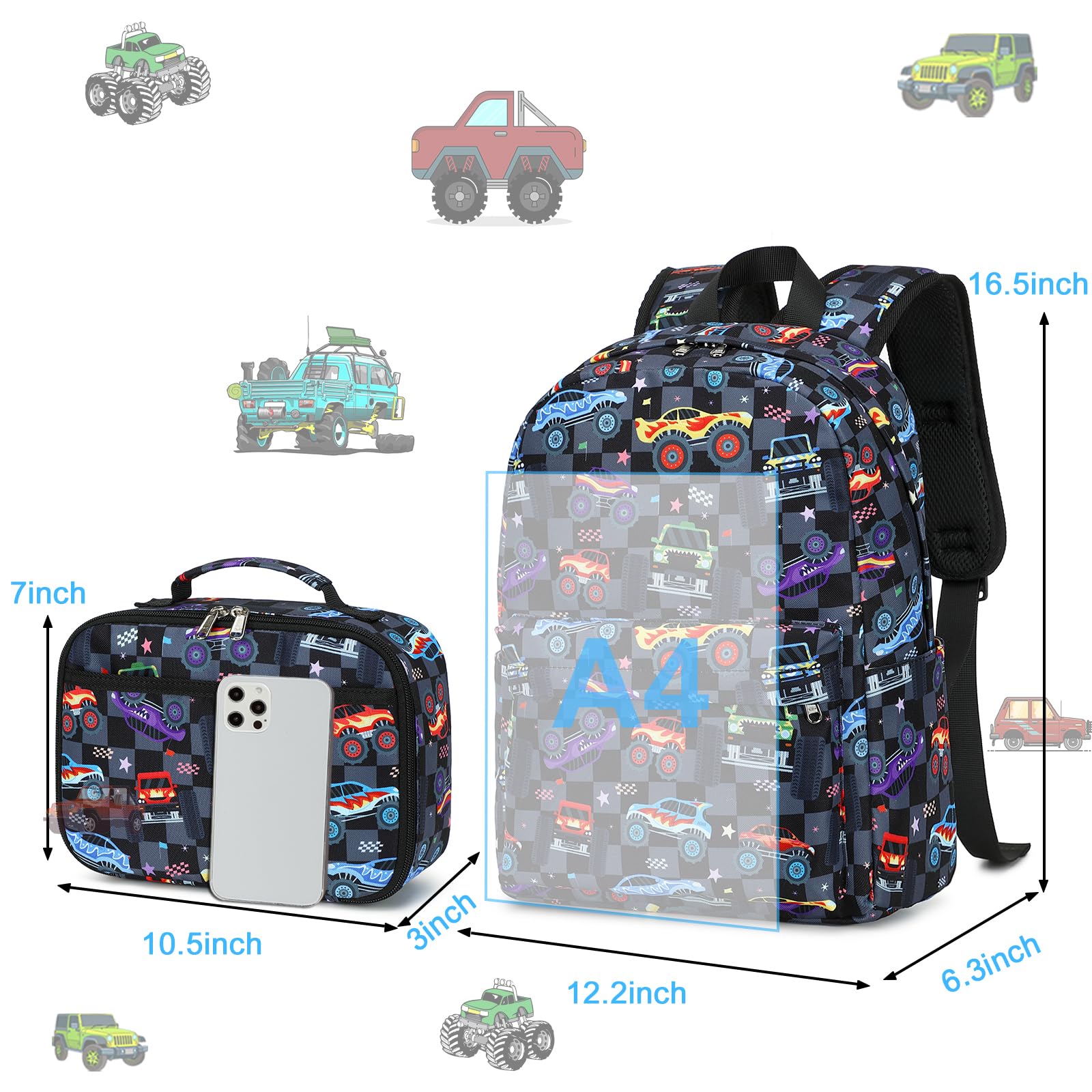 Bluboon Kids Backpack for Preschool & Kindergarten - Lightweight School Book Bag with Lunch Box for Boys & Girls - Perfect for Elementary Students, Daycare, Travel & Outdoor Activities