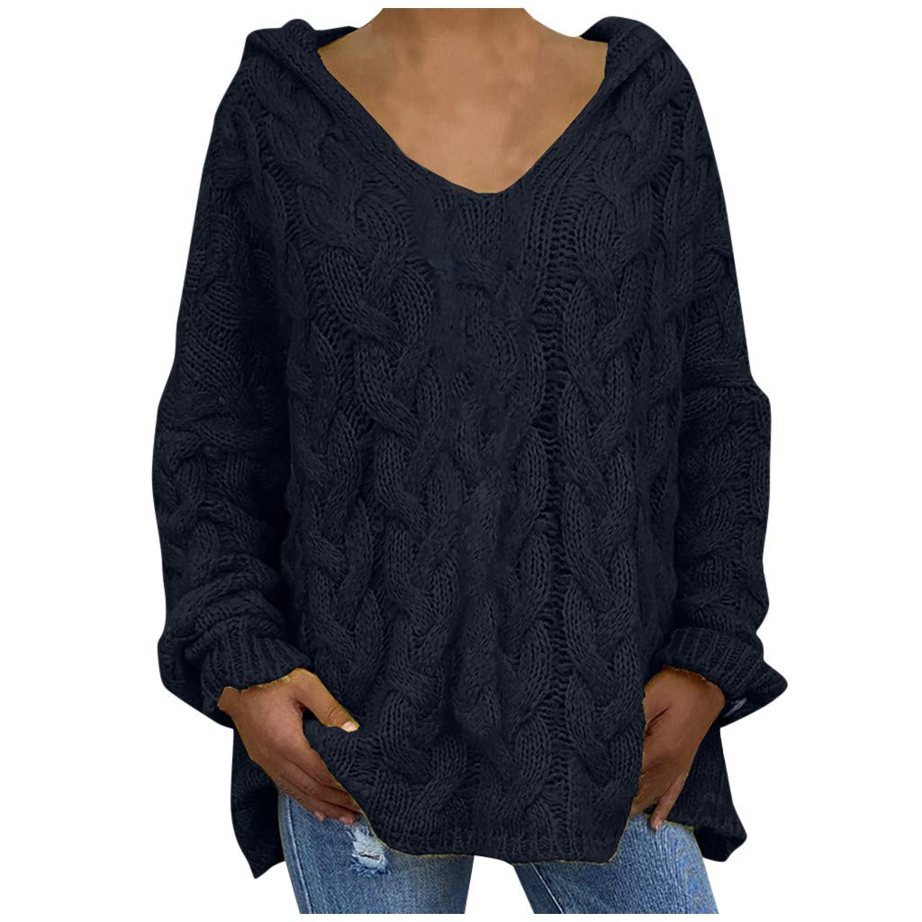 LEKODE Women's Hooded Sweater Pullover - Soft Knitted Tops, Casual Winter Warm Oversized Hoodie for Outdoor Activities and Cozy Loungewear