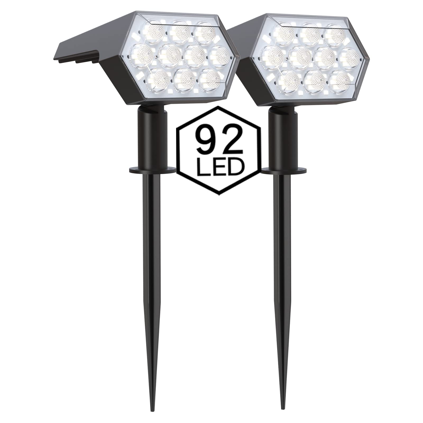 92 LED Solar Landscape Spot Lights Outdoor - 3 Modes, Auto On/Off, IP65 Waterproof - Cool White (2 Pack) for Yard, Garden, Pathway & Patio Lighting