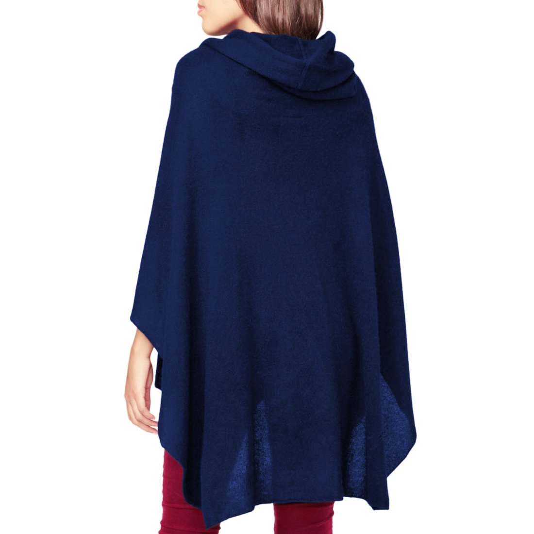 Parisbonbon Women's 100% Cashmere Pockets Poncho - Navy Blue, Size XL - Warm Winter Shawl Wrap for Office, Travel & Outdoor Activities