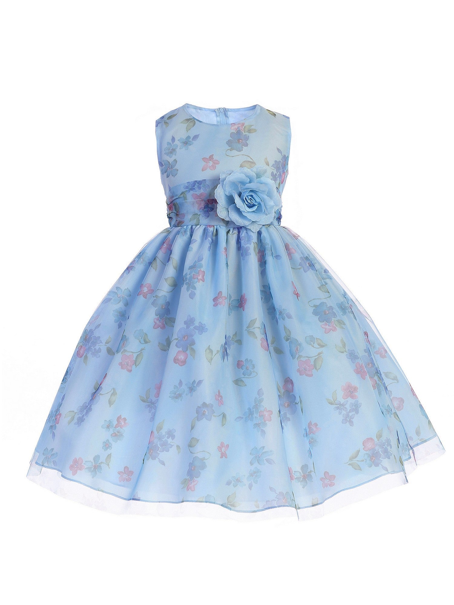 Easter Flower Girl Dress for Big Girls - Blue Floral Print (Sizes 7-10) | Perfect for Spring Weddings, Church Events & Family Photos