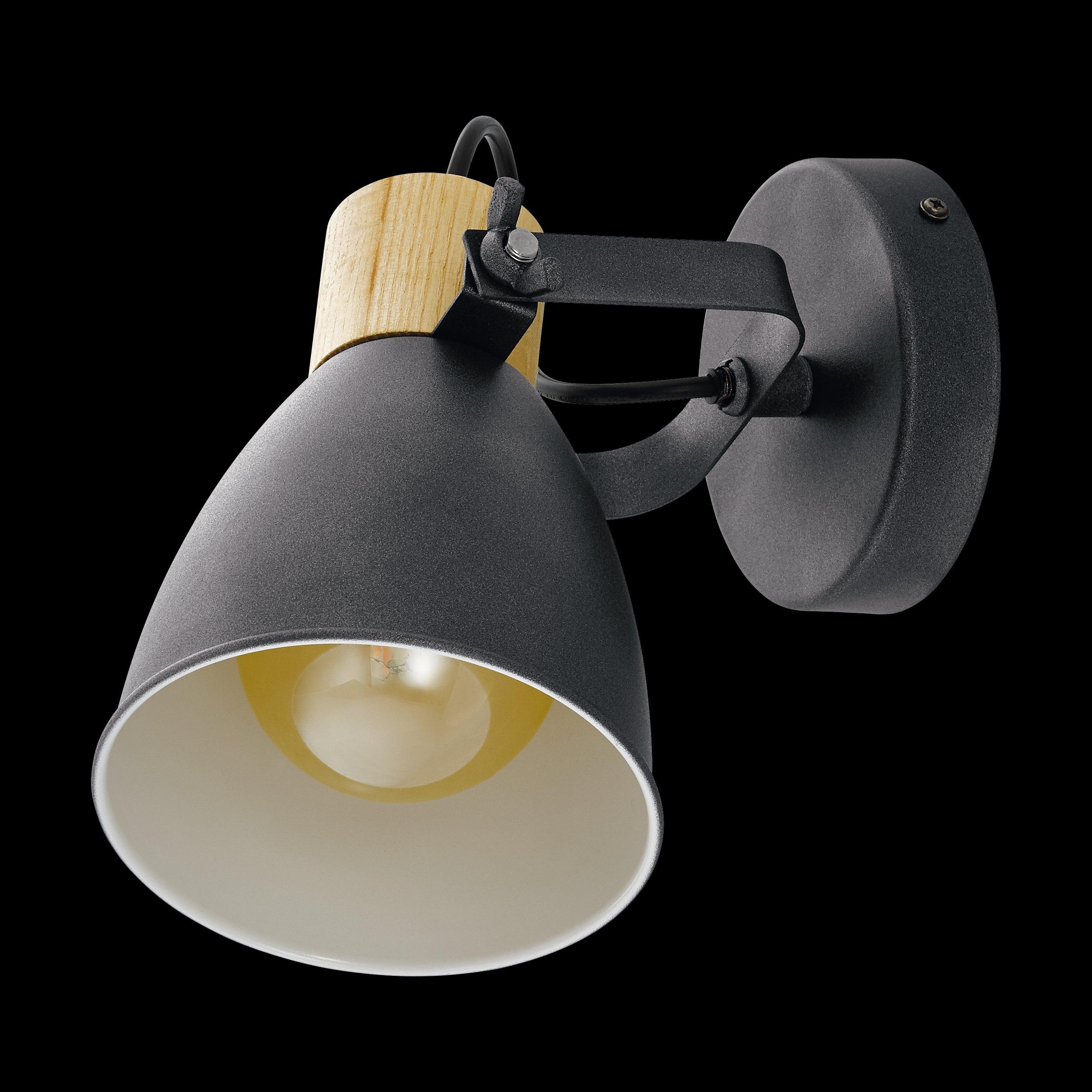 Eglo Coswarth Grey & Wood Wall Spotlight - Modern Indoor/Outdoor Lighting Fixture for Living Room, Bedroom, Patio & Garden Decor