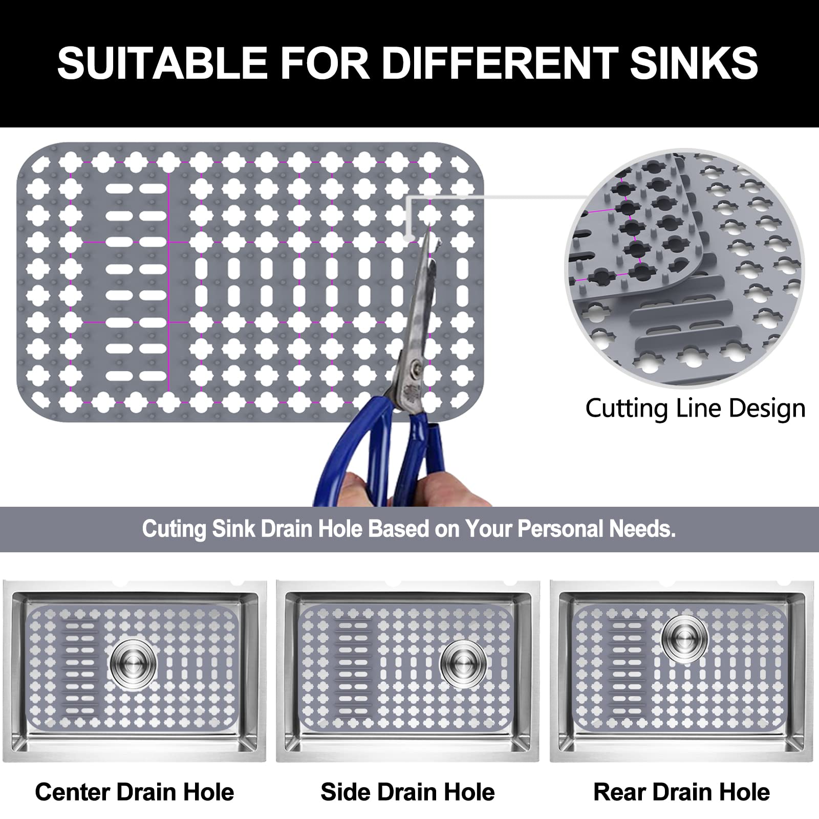 Non-Slip Heat Resistant Sink Protectors - 2 Pack Custom Fit Kitchen Sink Mats (15.7