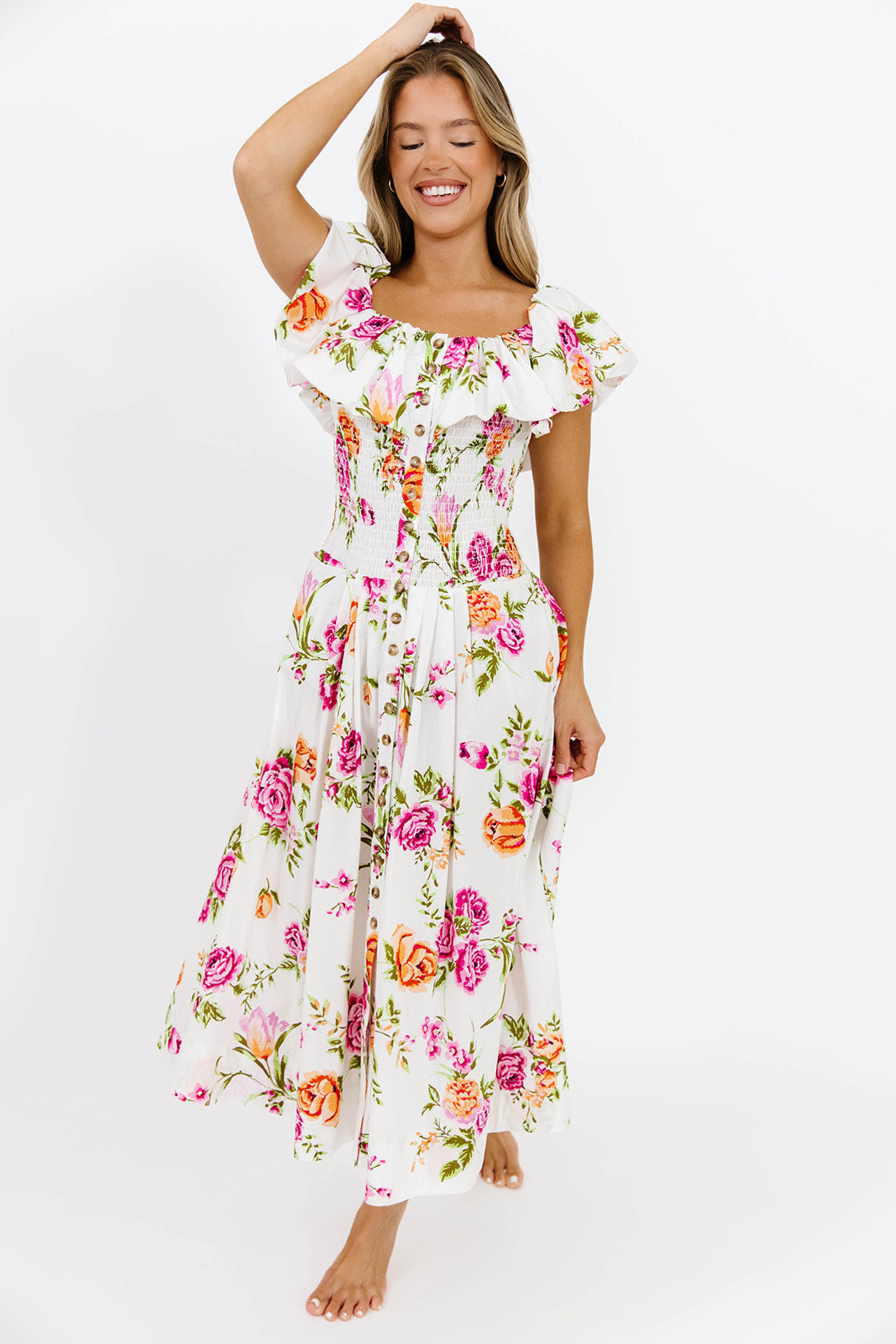 Laney Floral Maxi Dress for Women - Elegant White Floral Print Summer Dress - Perfect for Beach Vacations, Weddings & Outdoor Parties