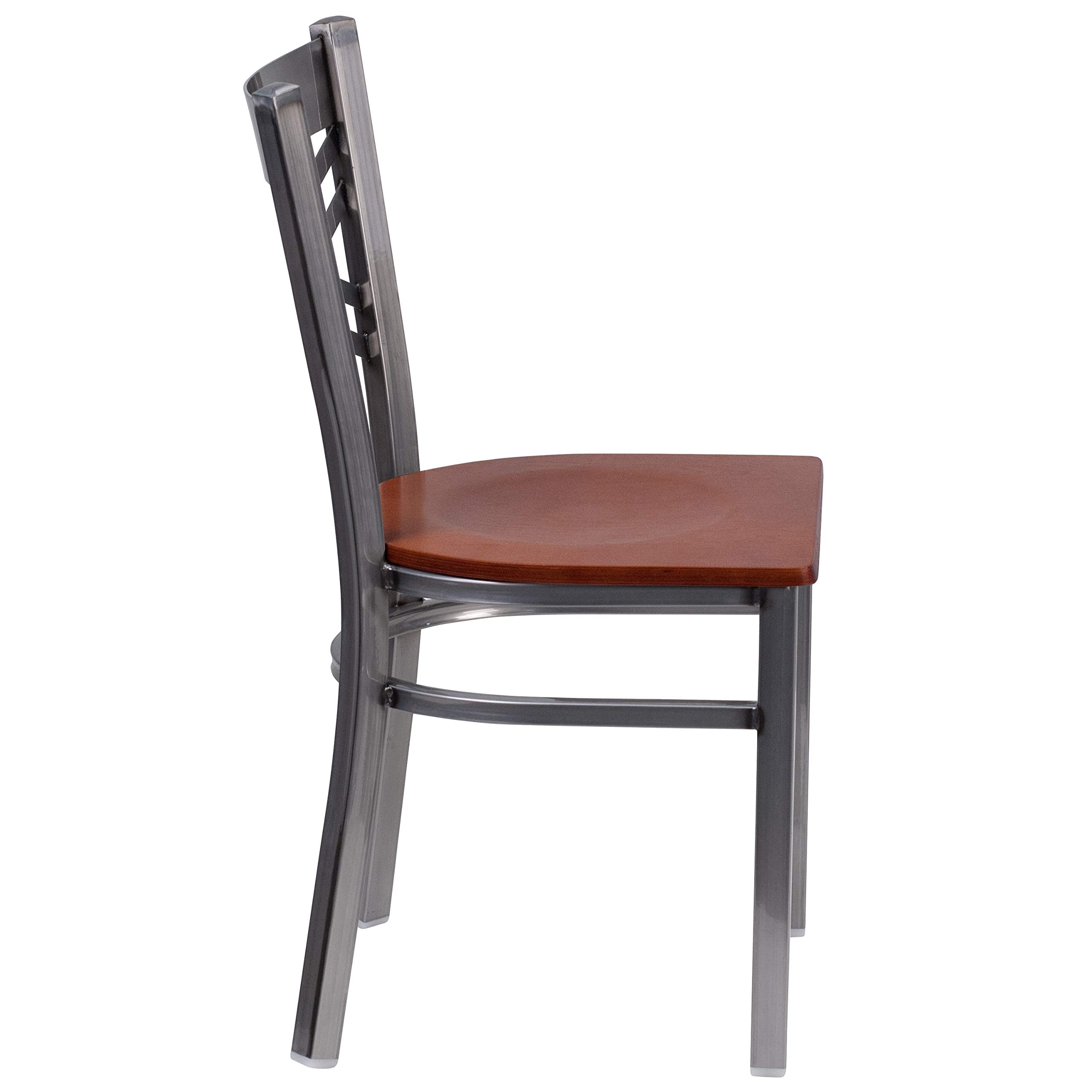 EMMA & OLIVER Clear Coated X-Back Metal Restaurant Chair with Cherry Wood Seat - Durable Commercial Dining Furniture for Cafes, Bistros and Home Kitchens