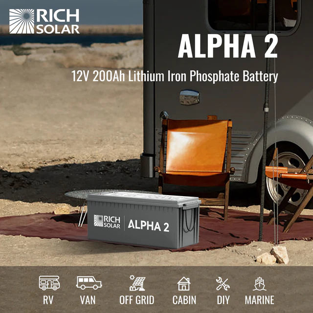 Rich Solar 12V 200Ah LiFePO4 Lithium Iron Phosphate Battery with Internal Heating & Bluetooth - Deep Cycle Solar Battery for RV, Marine, Off-Grid Power & Solar Energy Storage Systems
