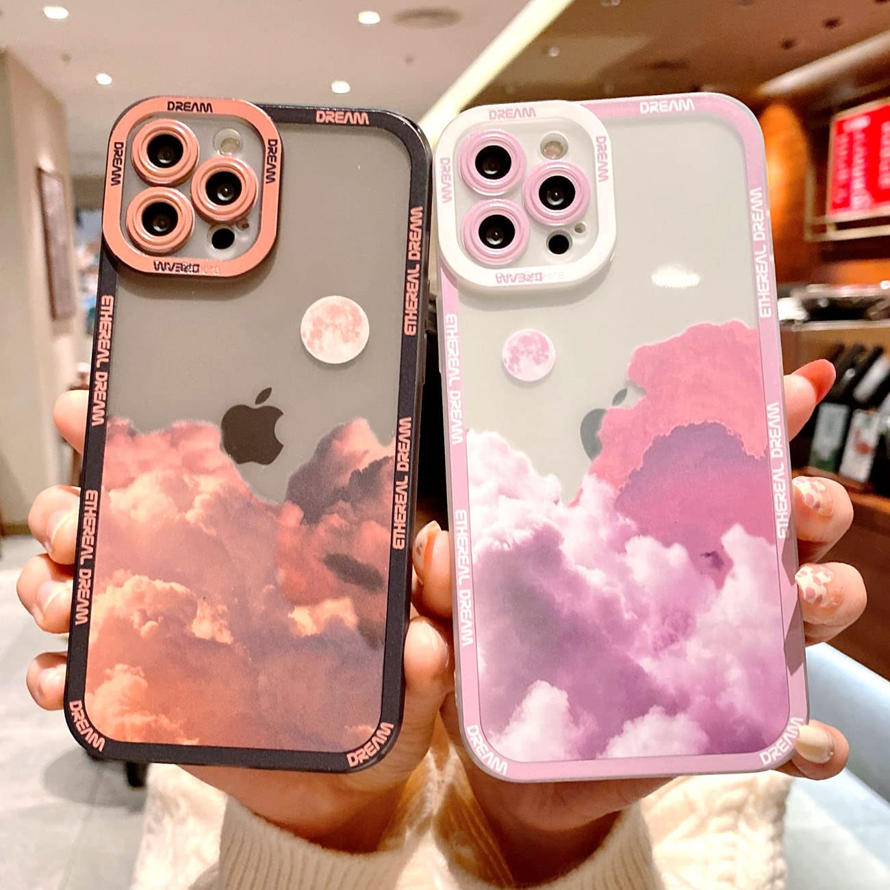 SPOBIT iPhone 12 Pro Max Case - Romantic Sunset Clouds Moon Night Design, Soft TPU Slim Protective Phone Cover for Women & Girls | Perfect for Daily Use, Travel & Gift Giving - Pink