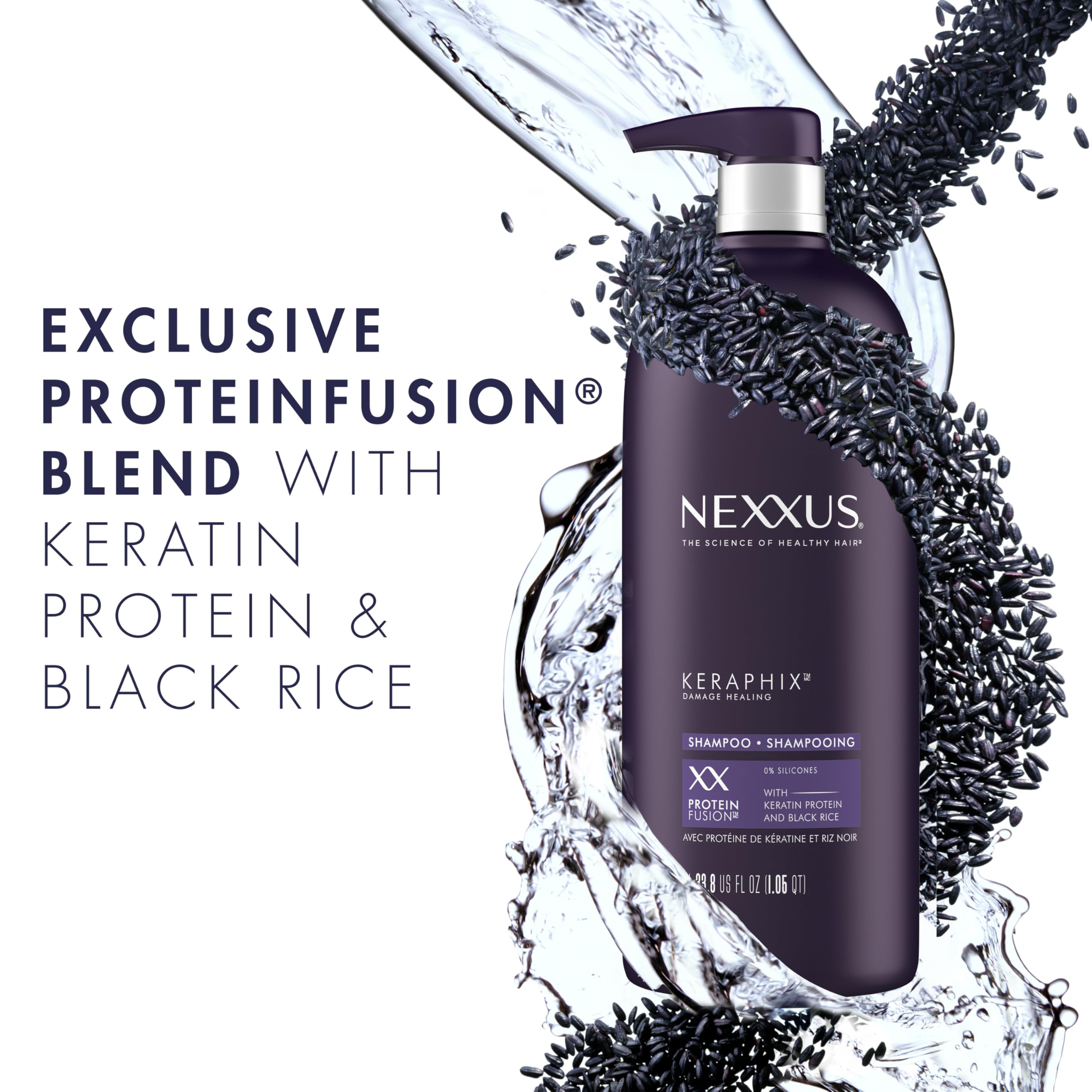 Nexxus Keraphix Shampoo & Conditioner Set - Keratin Protein & Black Rice Repair System for Damaged Hair - Includes 2 Shampoos, 3 Hair Masks (33.8 oz + 1.5 oz) - Deep Conditioning Treatment for Dry, Brittle Hair - Perfect for Salon-Quality Hair Care at Home