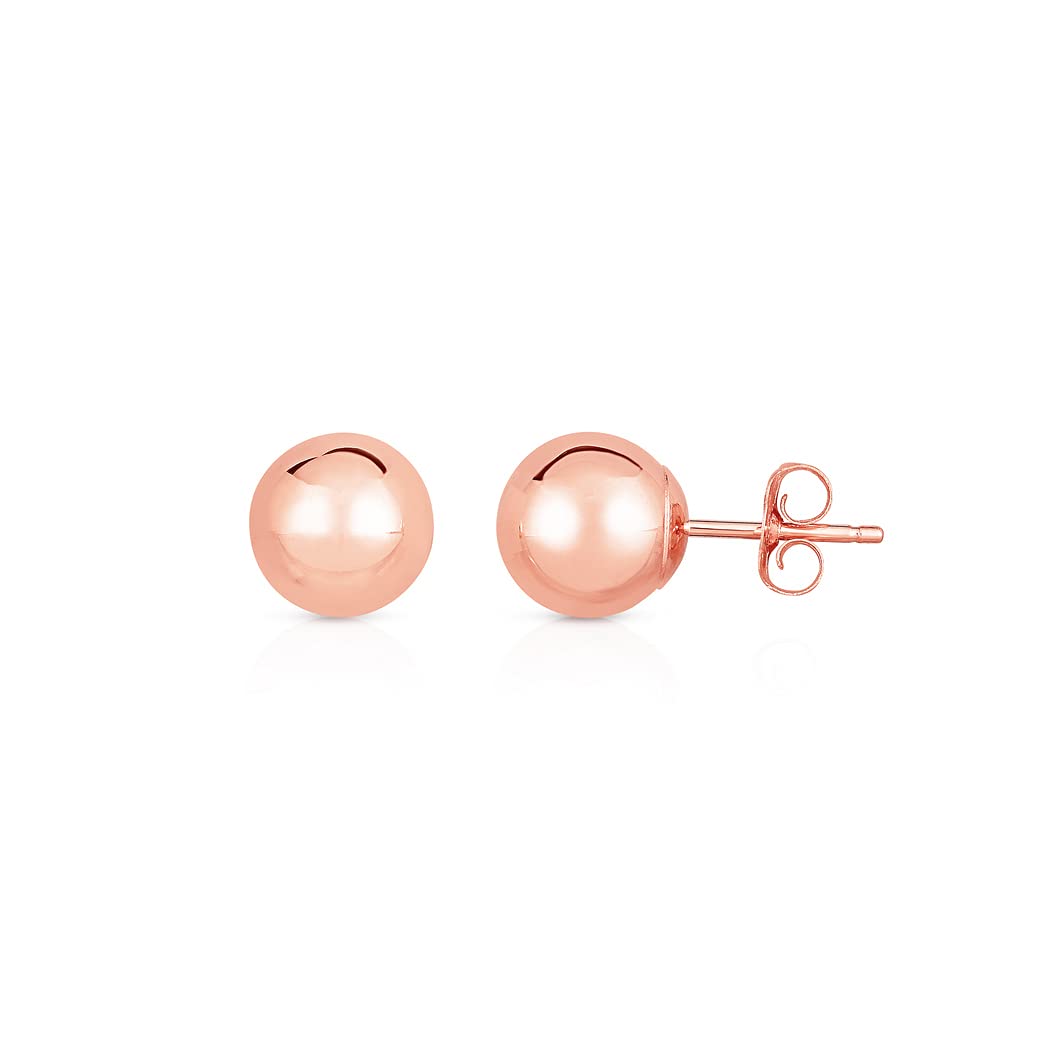 14K Rose Gold Polished Stud Earrings with Push Back Clasp - Elegant Jewelry Gift for Women, Bridesmaids, and Girlfriend - Perfect for Weddings, Anniversaries, and Special Occasions