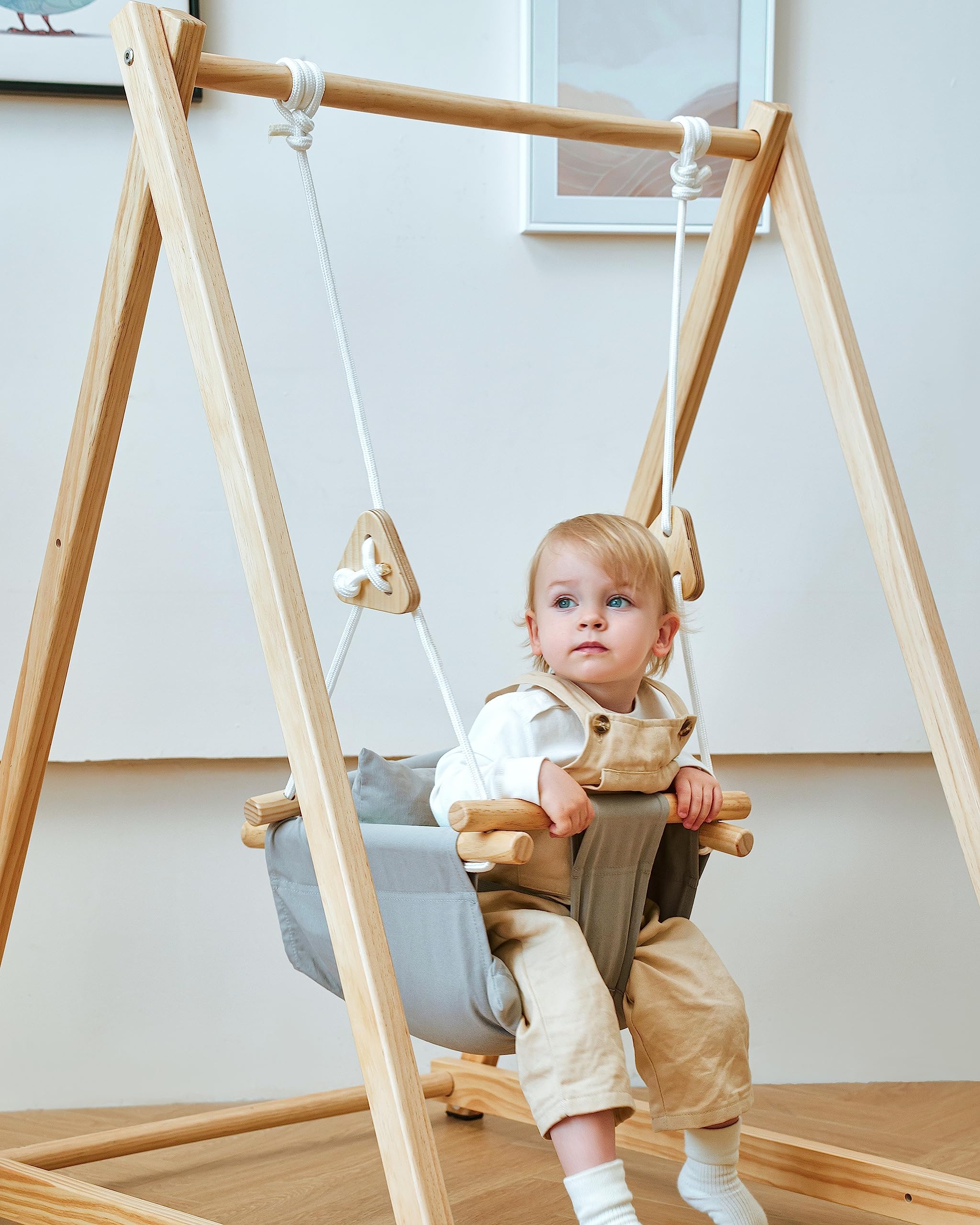 Avenlur Spruce Baby and Toddler Foldable Swing Set with Stand - Premium Montessori & Waldorf Style Indoor Swingset for Kids 6 Months to 3 Years - Safe & Sturdy for Home, Daycare, Preschool - Perfect for Playrooms, Backyards, and Sensory Development Activities