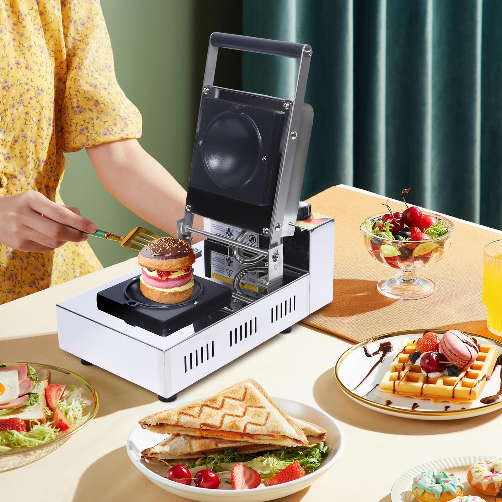 1000W Commercial Ice Cream Burger Maker Machine - Countertop UFO Sandwich Maker with 122-482°F Temperature Range, 4