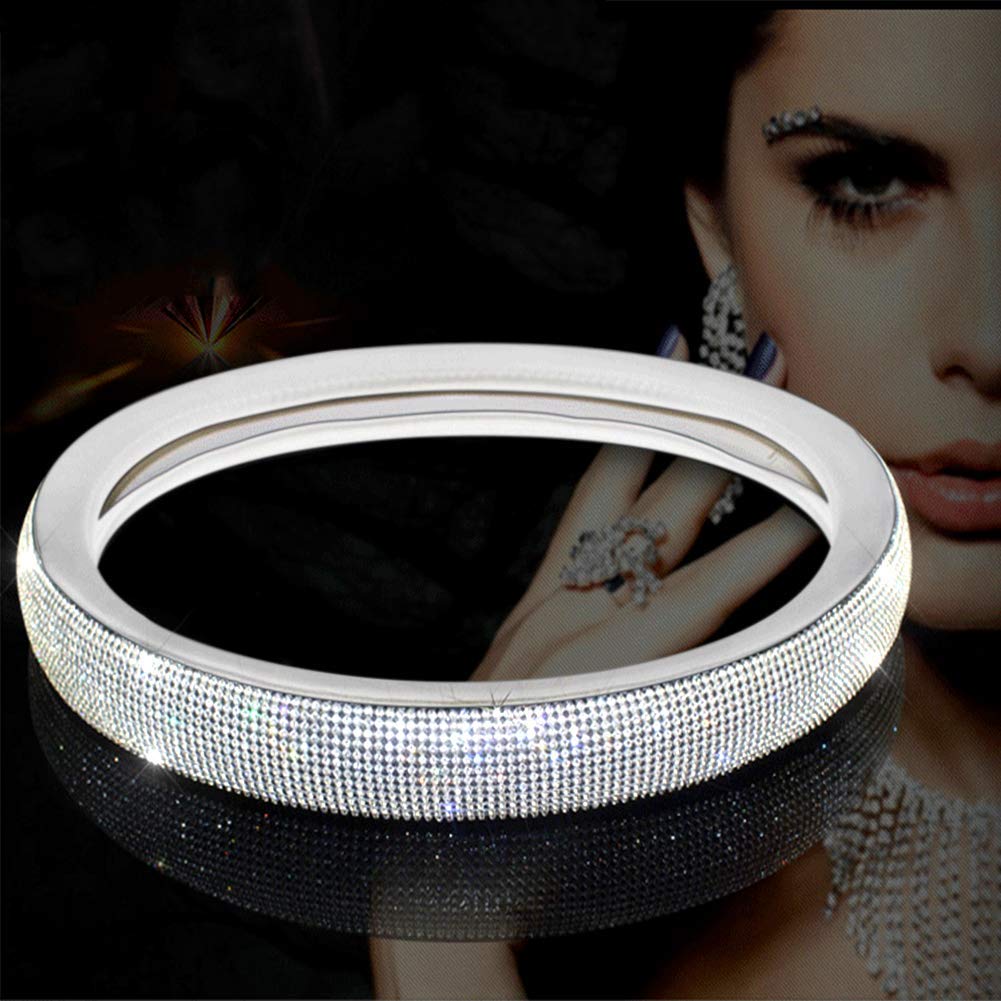 Luxury Diamond Car Steering Wheel Cover for Women - Bling Bling Crystal Rhinestones, Universal 15 Inch Anti-Slip Wheel Protector - Perfect Gift for Her, Car Accessories for Girls & Women, Enhances Driving Comfort & Style