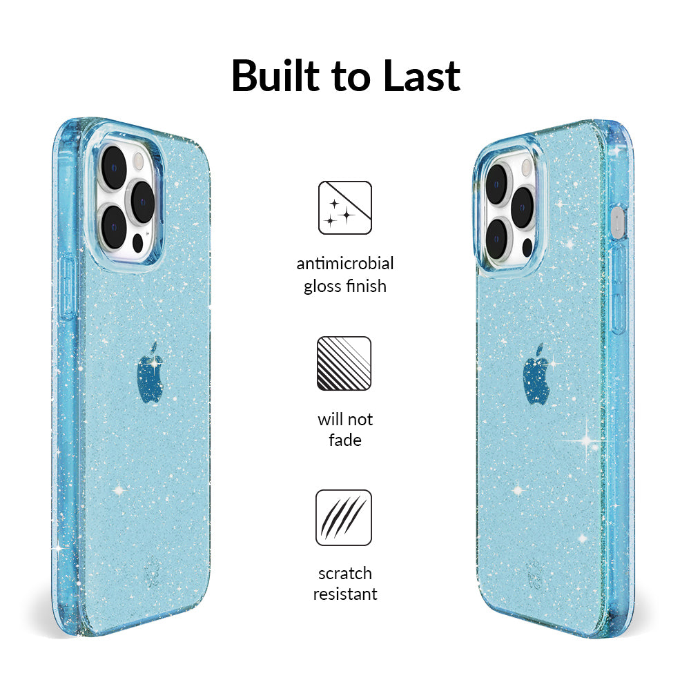 Blue Stardust Glitter iPhone Case - Sparkling Protective Cover for iPhone 13/14/15 Pro Max - Trendy Fashion Accessory for Parties, Events & Everyday Use