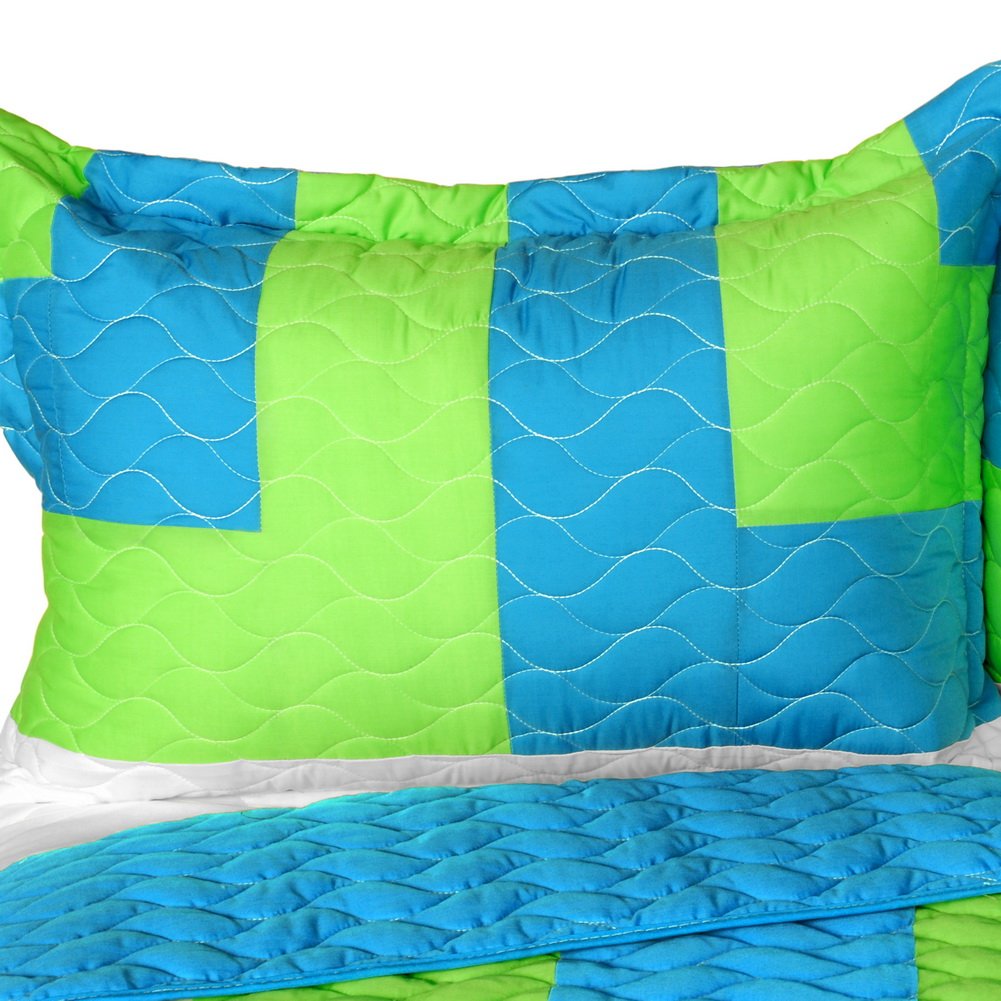 Sofia Jannok Geometric Patchwork Quilt Set - Vermicelli Quilted Bedding for Full/Queen Size - Modern Boho Bedroom Decor for Cozy Home & Guest Room