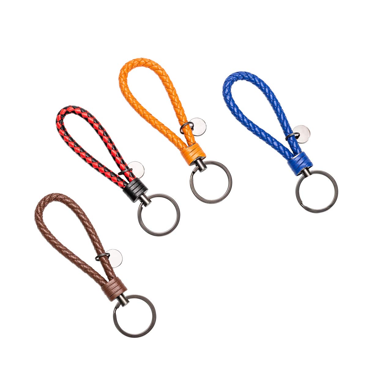 Genuine Leather Keychain 4-Pack with Alloy Rings for Car Keys - Durable & Stylish