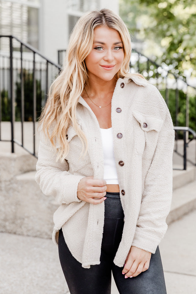Wonderful Soul Beige Sherpa Shacket Jacket - Cozy Fleece-Lined Overshirt for Women | Perfect for Fall & Winter Layering, Outdoor Activities, and Casual Style
