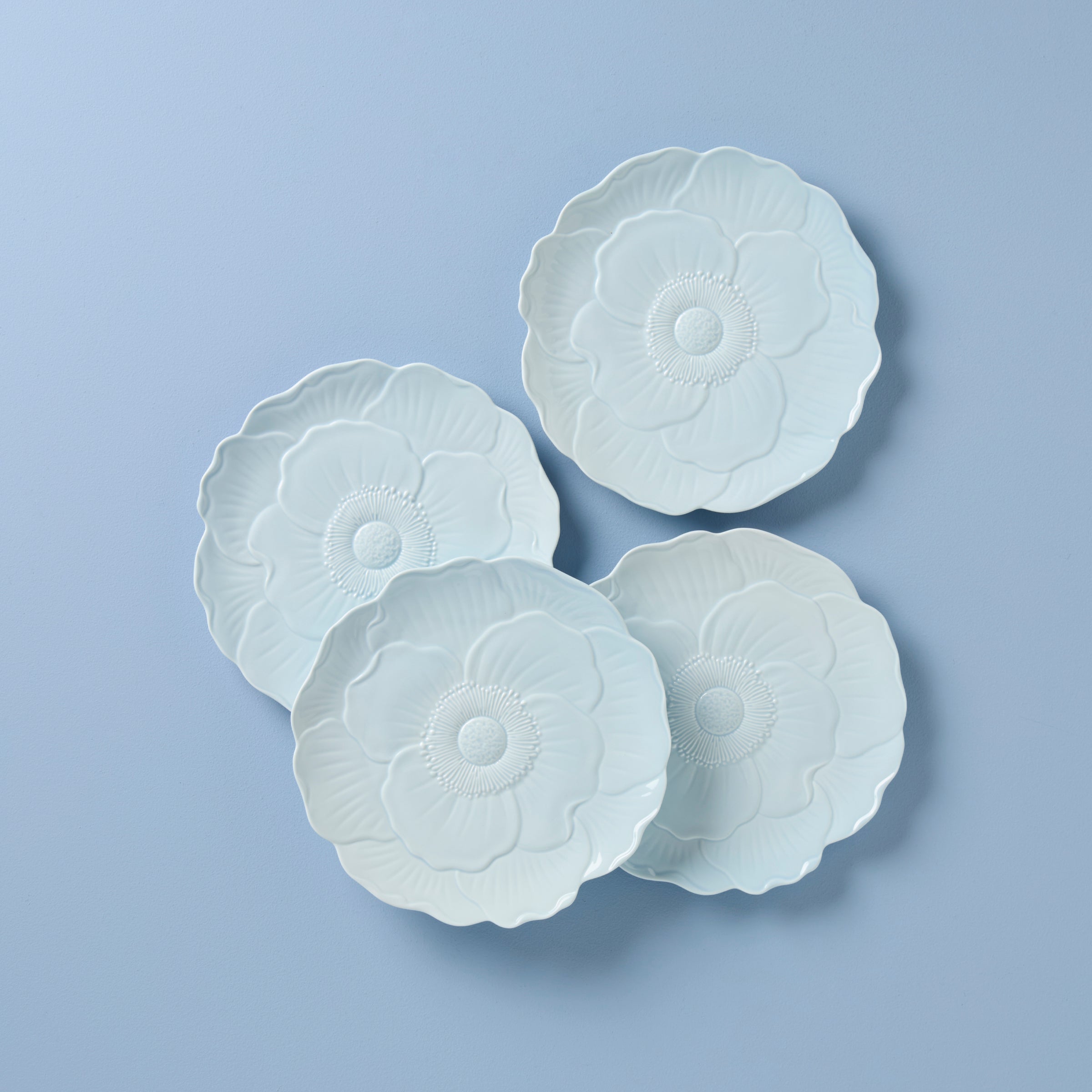 Butterfly Meadow Floral Blue Accent Plates - Set of 4 Decorative Dinner Plates for Spring Table Setting, Wedding, Party & Home Decor
