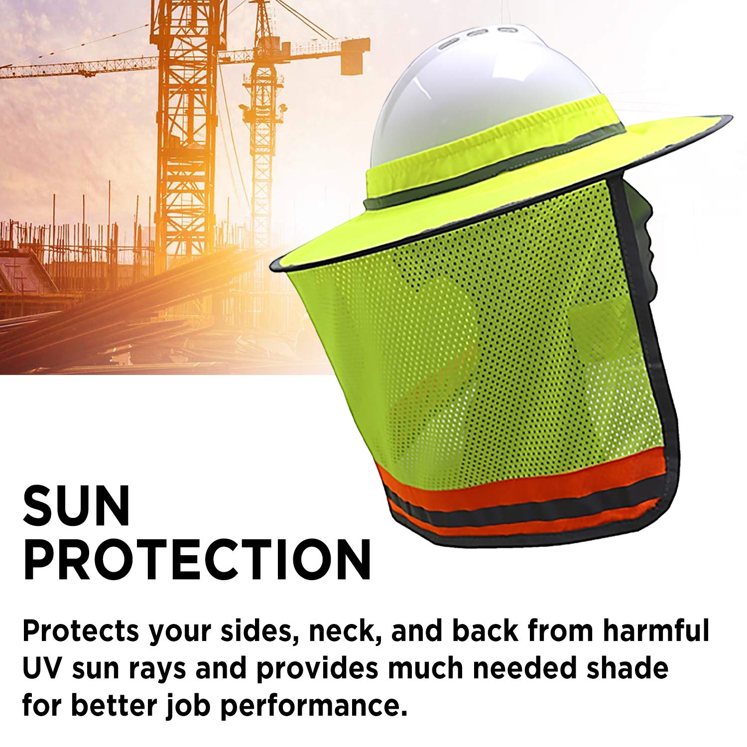 Wolf High-Visibility Orange Reflective Full-Brim Hard Hat with Mesh Sun Visor & Neck Shade - ANSI Certified for Construction, Road Work & Outdoor Safety