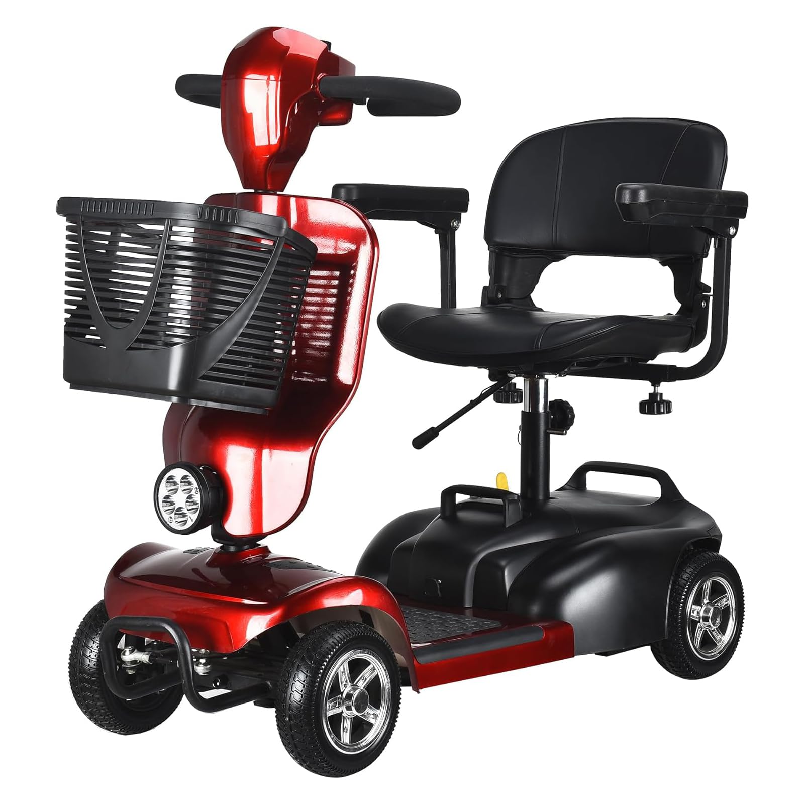 **Folding Mobility Scooter for Adults & Seniors - 300 lbs Weight Capacity, Lightweight & Compact with Seat & Basket - Ideal for Supermarket Shopping, Travel & Outdoor Use (X-02, Red)**