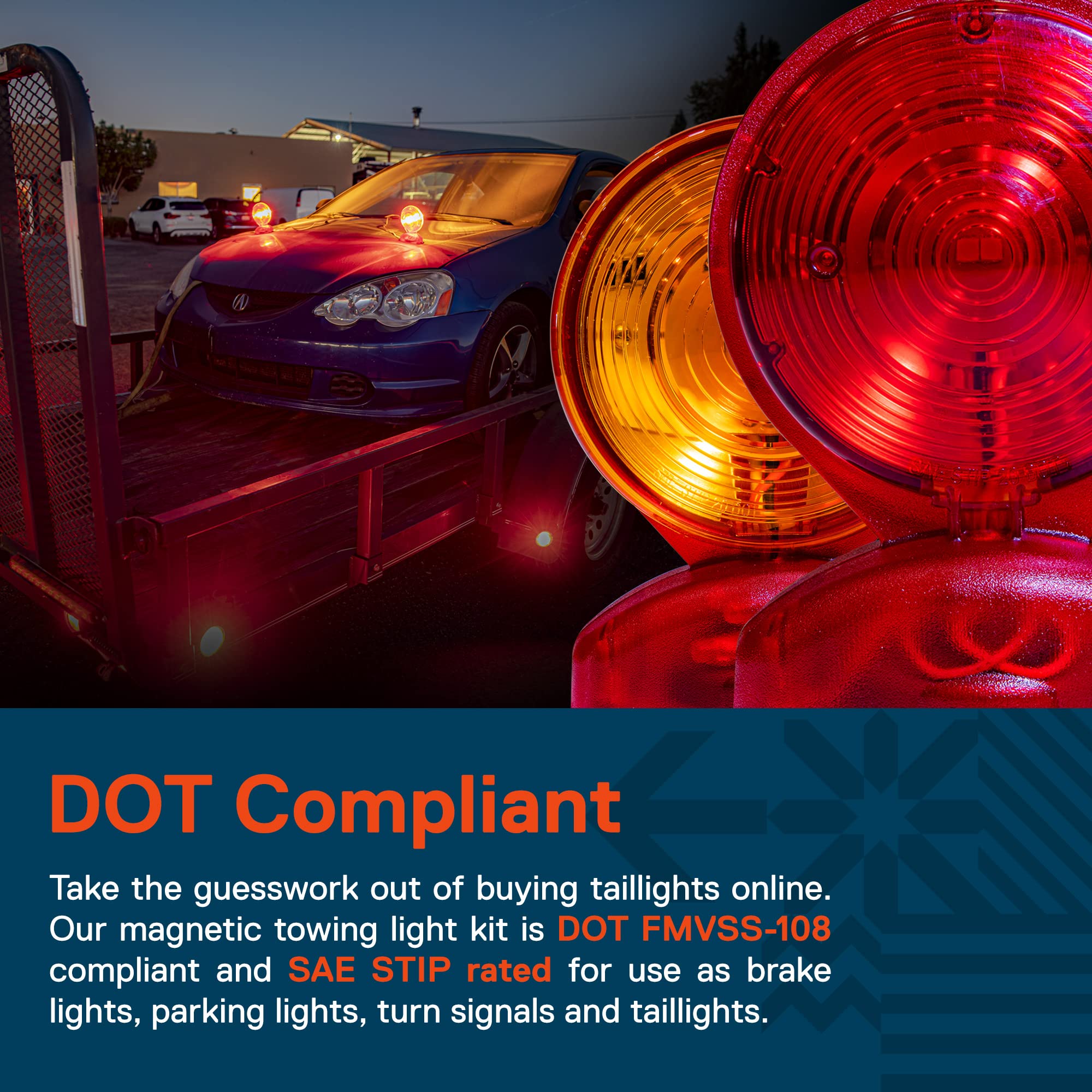 True MODS 20-Inch Magnetic Red/Amber LED Trailer Tail Light Kit - DOT FMVSS-108 & SAE STIP Certified, IP67 Waterproof, 55lb Strong Magnet - Turn Signal, Brake & Parking Lights for Trucks, RVs, Boats, Cars & Bike Trailers - Perfect for Night Towing & Off-Road Adventures
