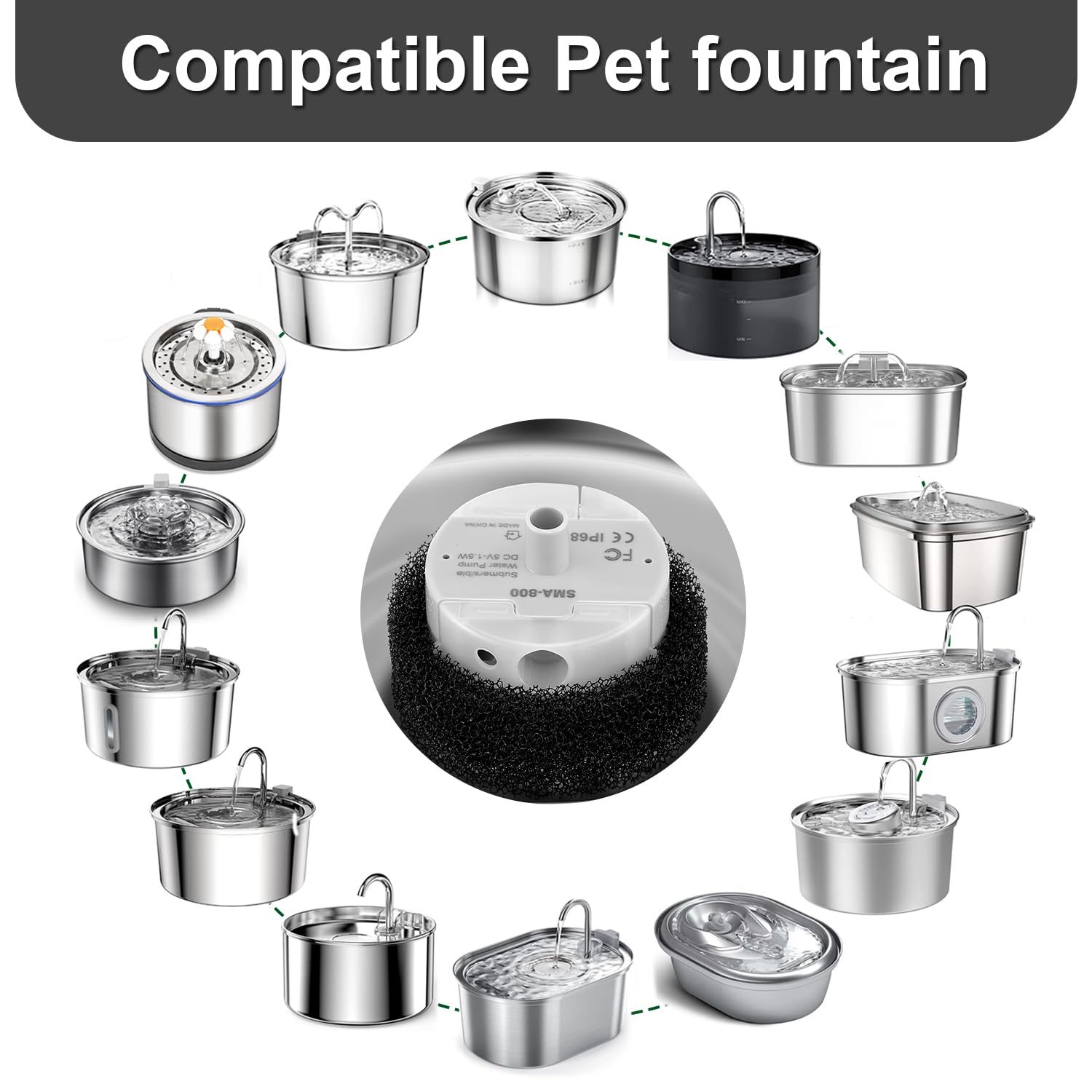 Cat Water Fountain Pump Replacement SMA-800 Motor - Quiet & Durable Pet Water Dispenser Pump for Cats, Dogs, and Small Animals