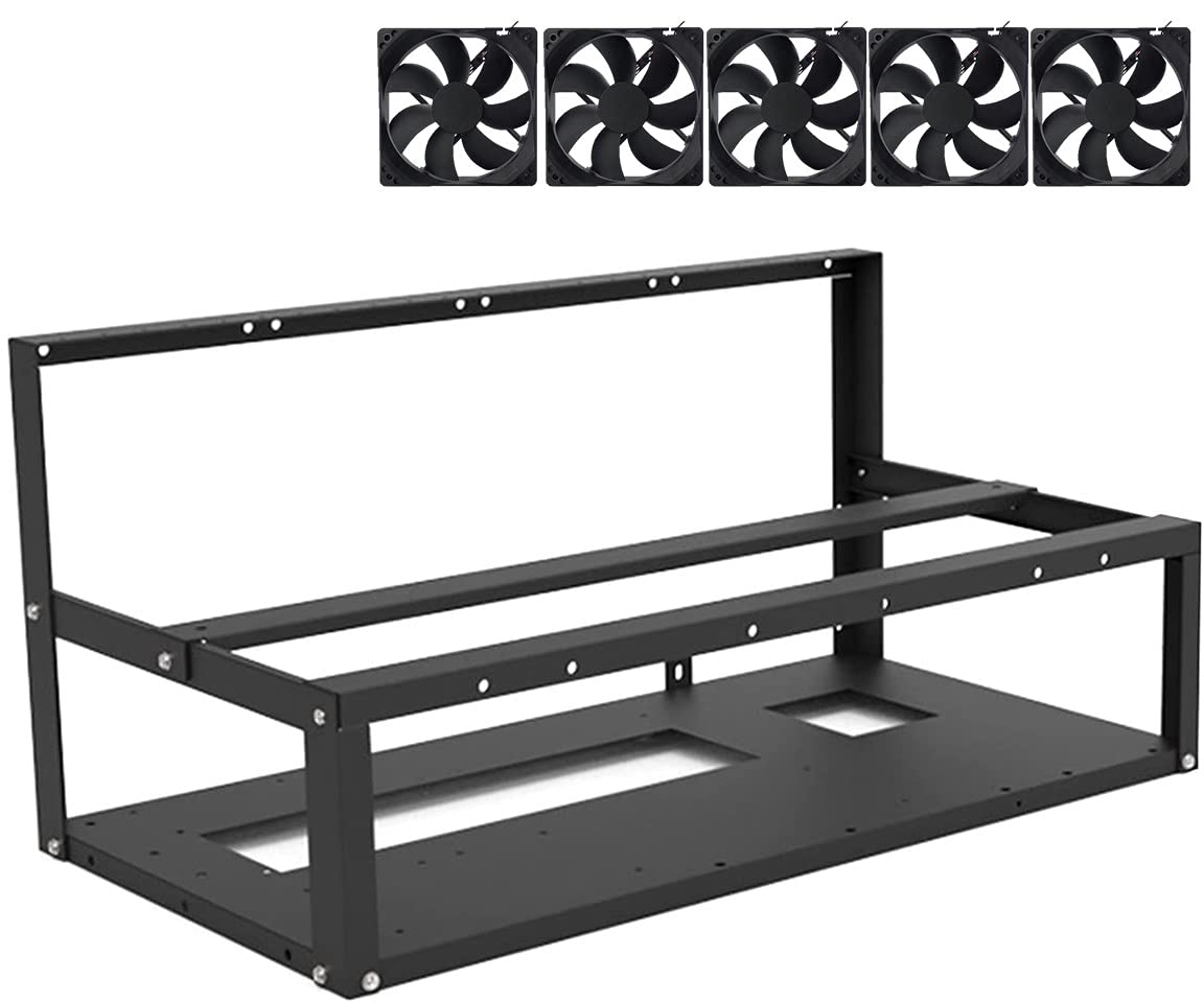 6GPU/8GPU Steel Mining Rig Frame - Open Air Miner for Bitcoin, ETH, ETC, ZEC Cryptocurrency Mining - Dual Power Support with 5 Cooling Fans - Perfect for Home Mining Setup & Crypto Farm Operations