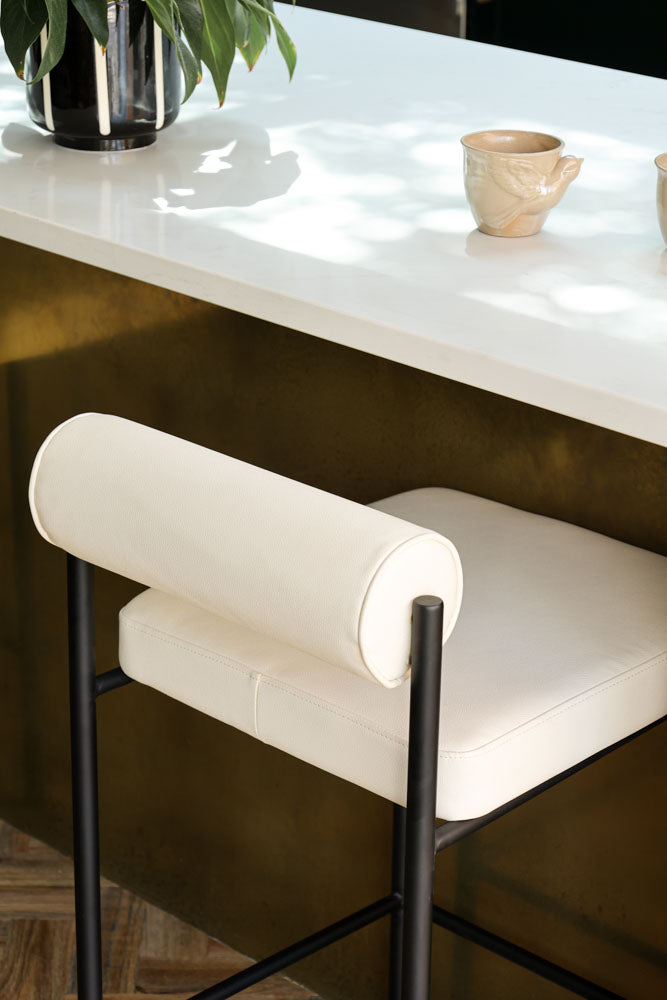 Black & Cream PU Leather Swivel Bar Stool with Backrest - Modern Kitchen Island, Breakfast Nook & Home Bar Seating