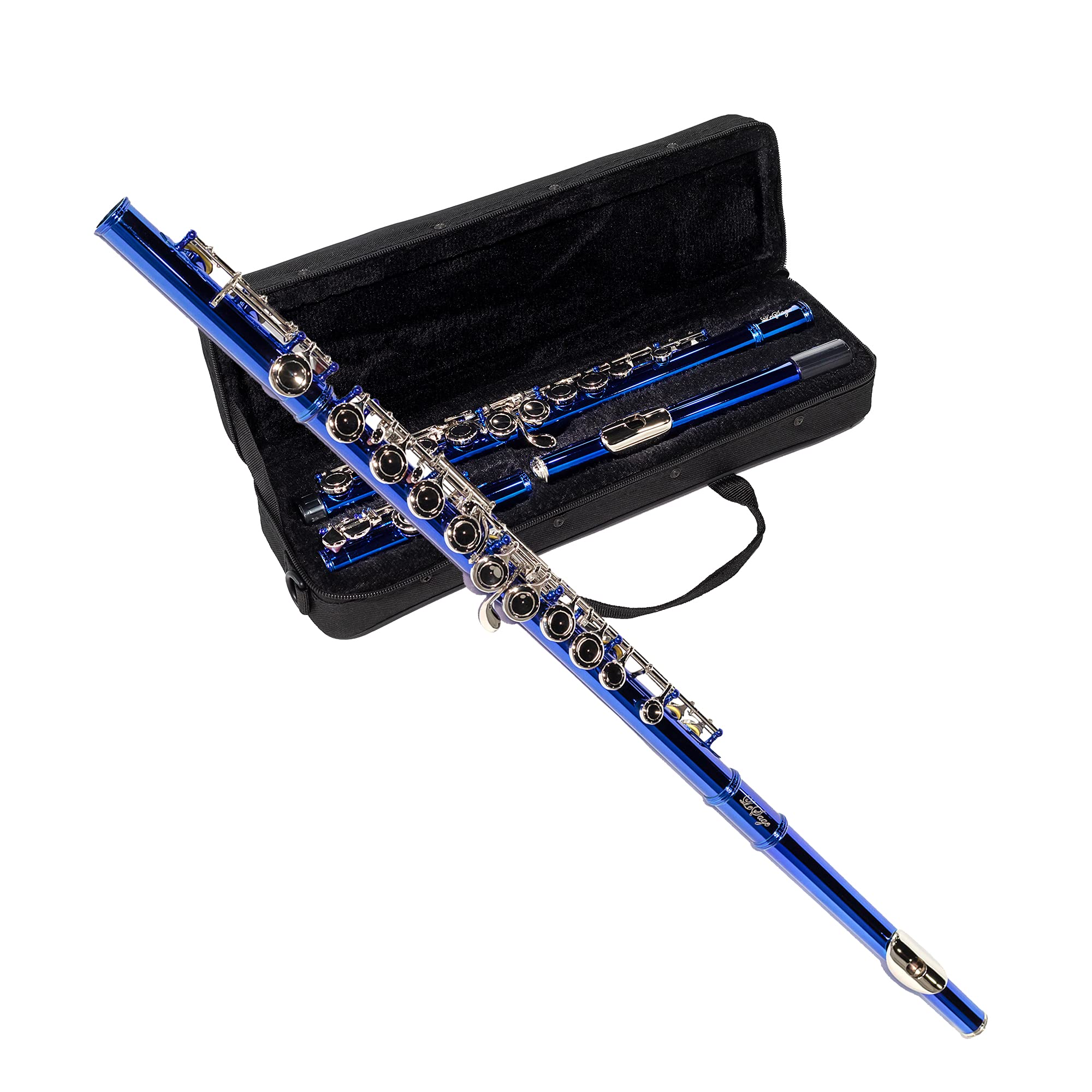 LeSage 16-Key Closed Hole C Flute for Beginners - Blue Student Flute with Case, Cleaning Cloth & Maintenance Kit (C Foot, Offset G, Y-Arm) - Perfect for School Bands, Music Lessons & Practice