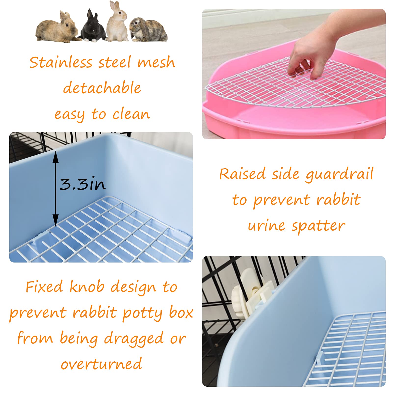 Premium Large Rabbit Litter Box - Corner Toilet Trainer for Adult Bunnies, Ferrets, Guinea Pigs & Chinchillas - Extra Wide Fan-Shaped Pan with High Walls (Pink) | Perfect for Cage Training & Small Pet Hygiene in Homes, Hutches or Play Areas