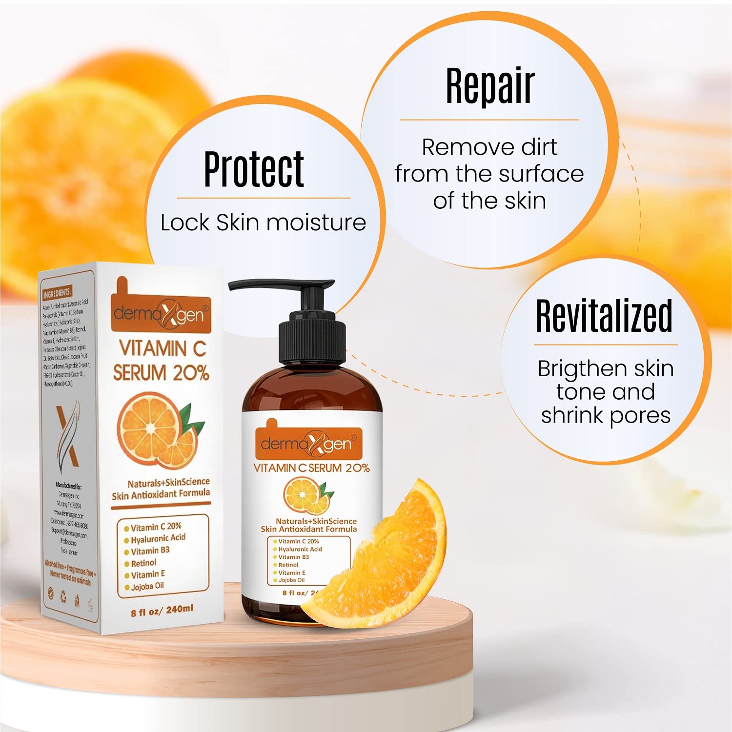 20% Vitamin C Serum with Hyaluronic Acid, Retinol, Vitamin E & B - Organic Anti-Aging Facial Treatment for Collagen Boost, Deep Hydration & Wrinkle Reduction (8 Fl Oz) | Perfect for Night Routine, Dry Skin Care & Daily Anti-Wrinkle Regimen