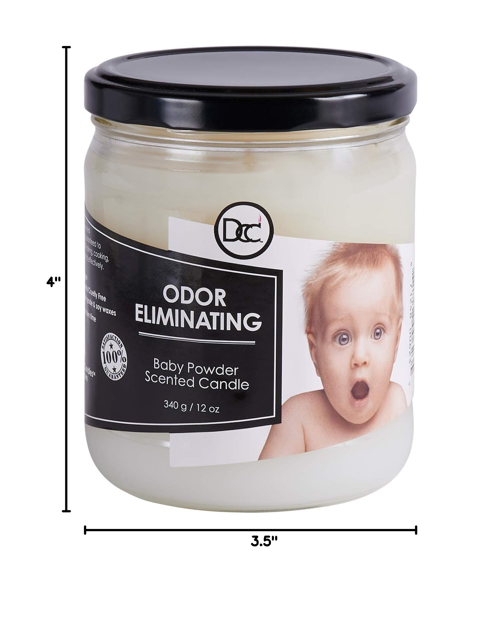 Baby Powder Scented Odor Eliminating Candle - Removes 95% of Pet, Smoke & Food Odors Fast - 80 Hour Burn Time - 12oz Premium Soy Wax Blend - Perfect for Homes, Bathrooms & Nurseries