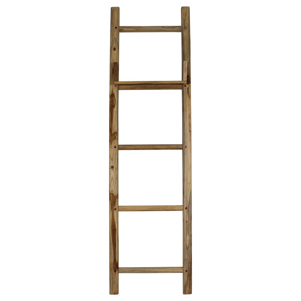 Haussmann® 18 x 64 Inch Adjustable Shelf Teak Wood Bathroom Towel Ladder - Rustic Home Decor for Spa, Sauna & Luxury Bathroom Organization