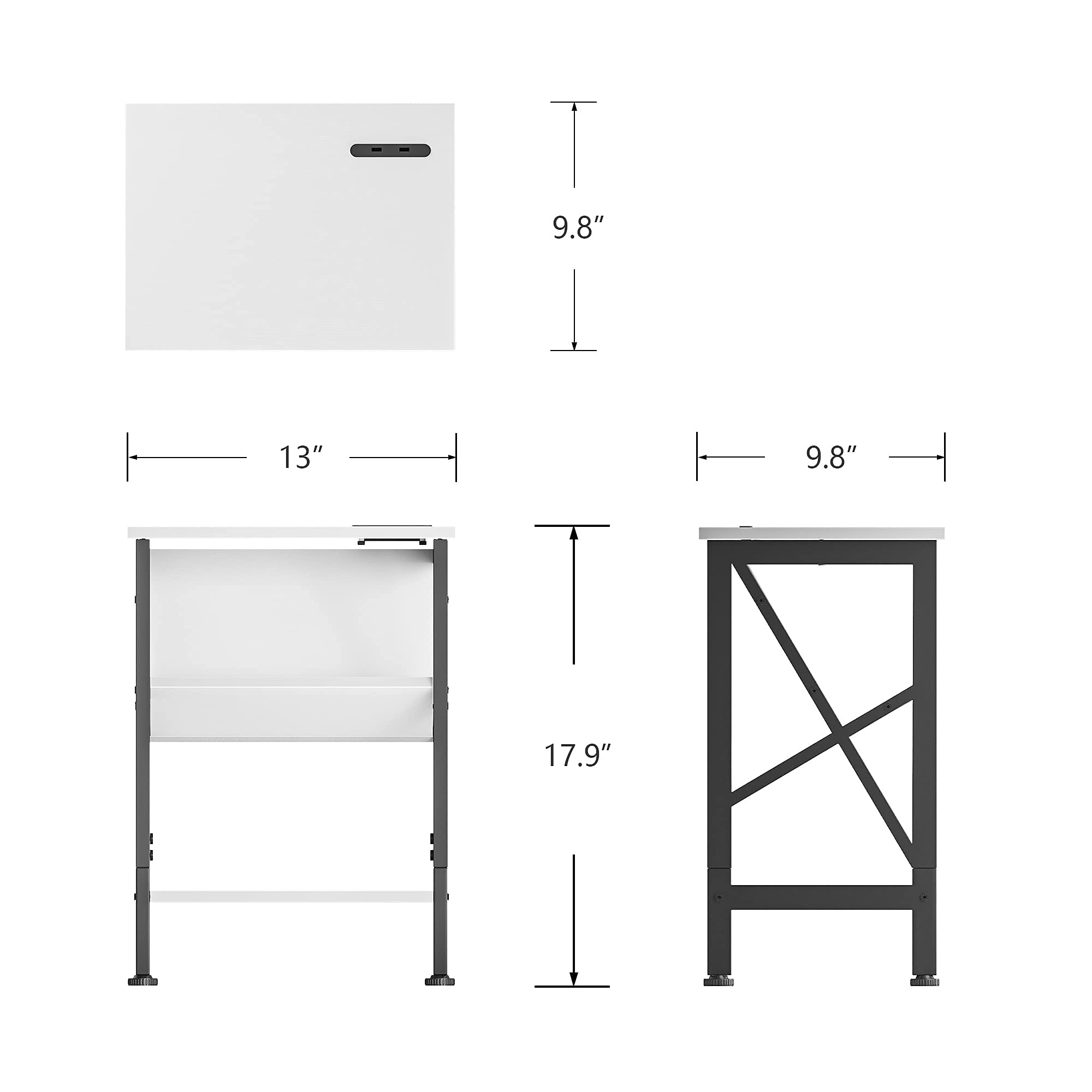 CubiCubi White Oxford End Table with Bookshelf & Dual USB Charging Ports - Modern Nightstand for Bedroom, Living Room Side Table with Metal Frame & Wooden Shelves - Perfect for Small Spaces, Reading Nooks & Home Decor