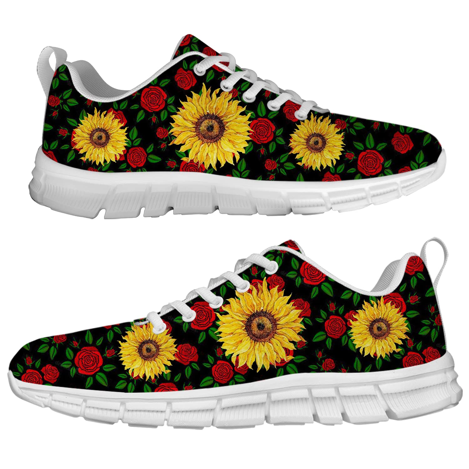 3D Printed Rose Sneakers for Women & Men - Floral Tennis Shoes with Red Rose & Sunflower Design - Perfect Gift for Flower Lovers (Men's Size 9/Women's 7.5) - Ideal for Casual Wear, Sports & Fashion Outfits