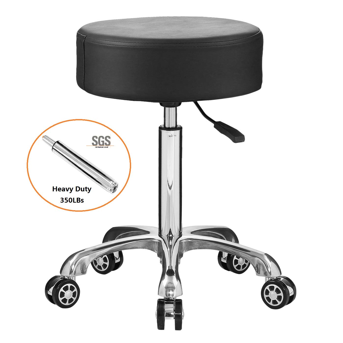 Adjustable Height Hydraulic Swivel Rolling Stool with Wheels - Professional Ergonomic Rolling Chair for Dentist, Clinic, Spa, Massage Salon & Tattoo Studio - Perfect for Medical Offices, Beauty Parlors & Home Office Use (Black)