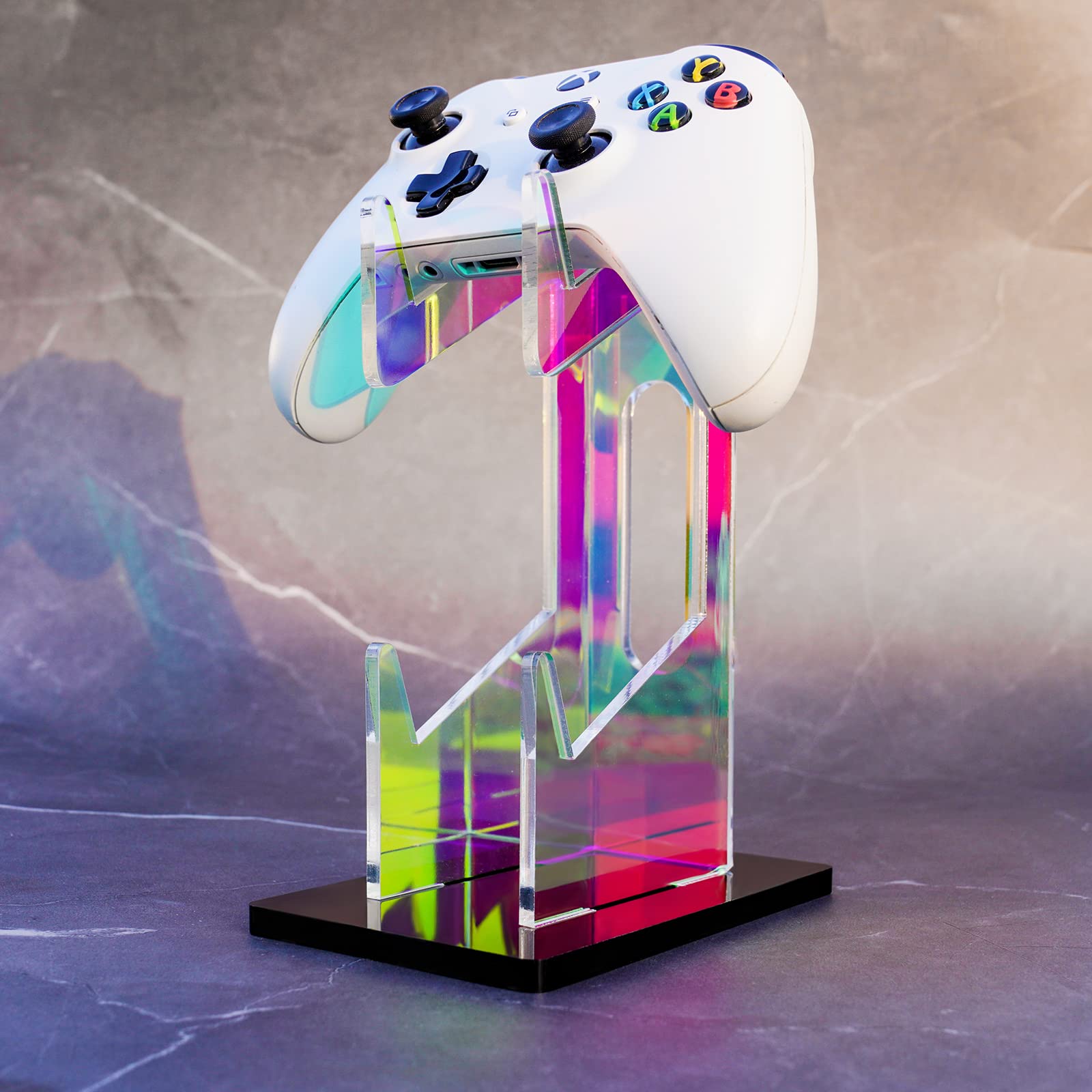 NiHome Iridescent Acrylic 2-Tier Universal Game Controller & Headset Holder Stand for PS5, Xbox ONE, Switch - Colorful Gaming Accessories with Anti-Slip Base | Perfect for Gaming Setup, Desk Organization & Displaying Controllers