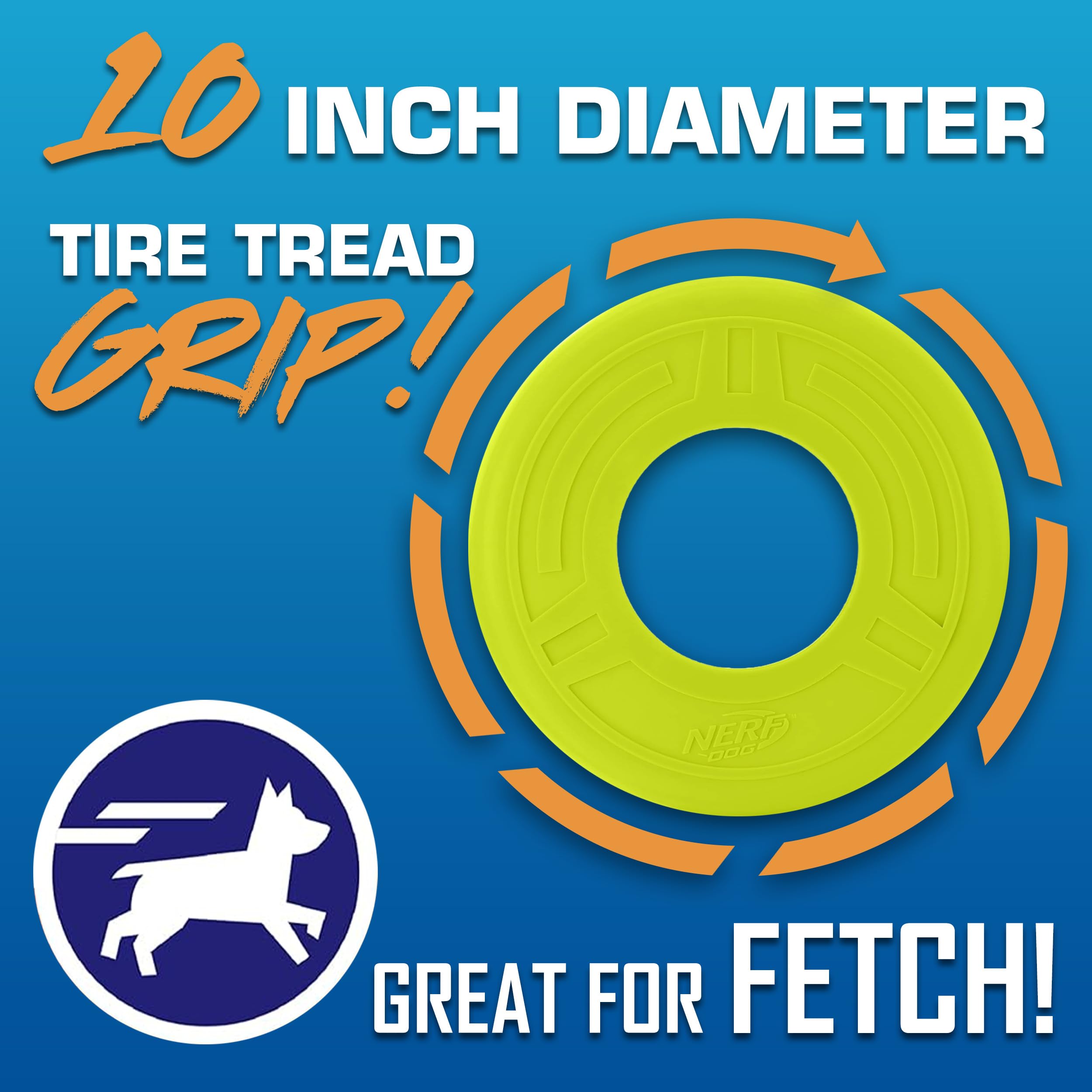Nerf Dog Atomic Flyer - 10 Inch Durable Rubber Flying Disc Dog Toy for Medium & Large Breeds - Perfect for Outdoor Fetch, Beach Play & Backyard Training - Green