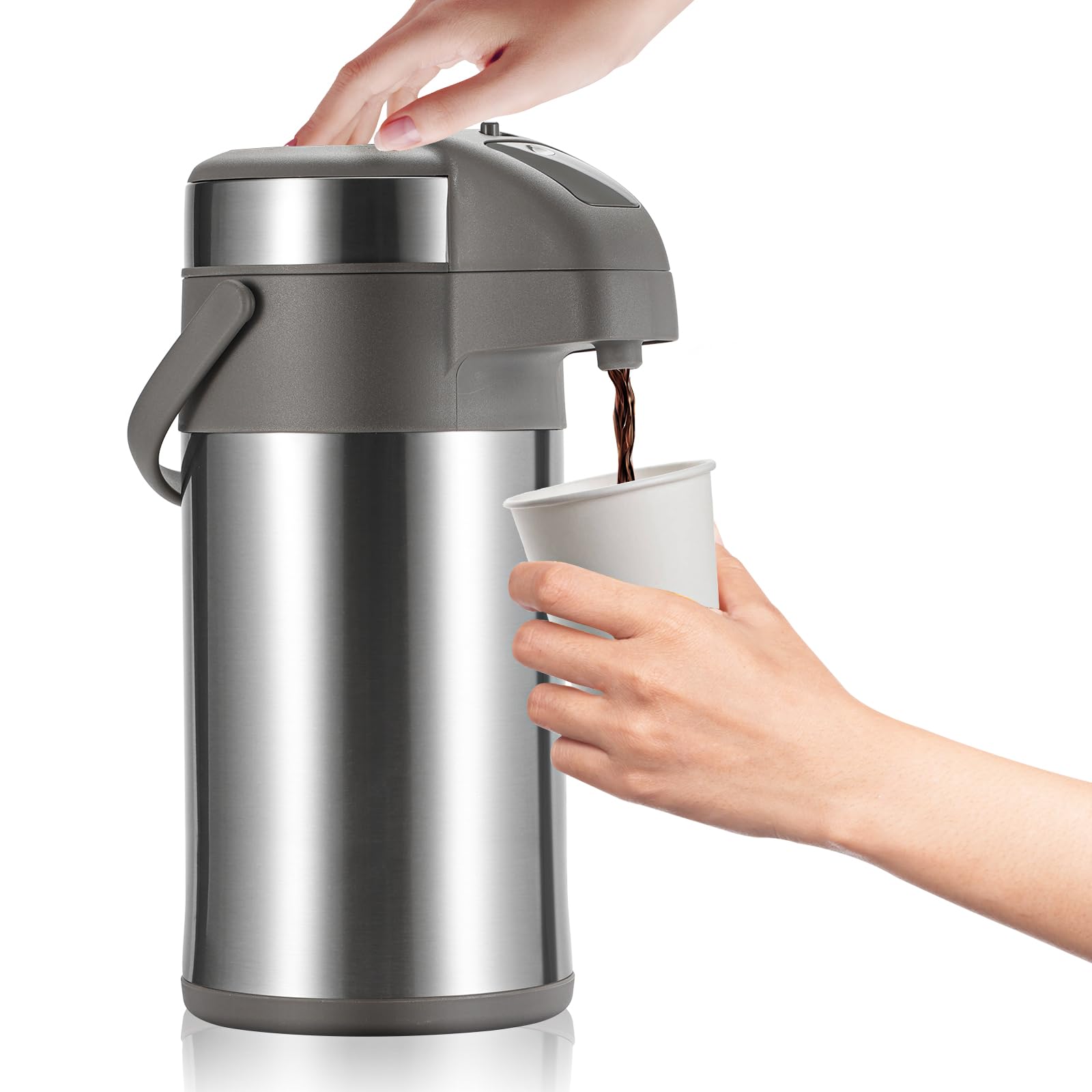 Stainless Steel Coffee Carafe with Pump - 4L Thermal Dispenser for Hot Drinks | Office & Catering Use