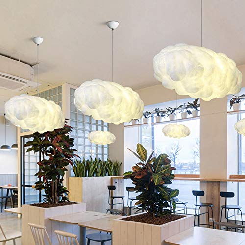 LITFAD 1-Light White Cotton Cloud Pendant Light Fixture - Modern Art Deco LED Hanging Ceiling Lamp for Dining Table, Bedroom, Living Room, Hotel & Restaurant Decor - Soft Ambient Lighting for Cozy Home & Commercial Spaces